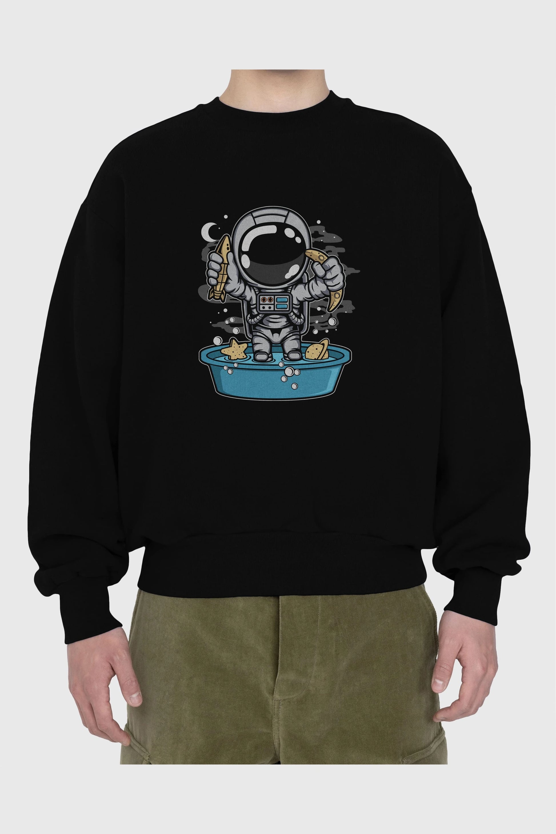 Astronaut Bath Tub Ön Baskılı Oversize Sweatshirt Erkek Kadın Unisex