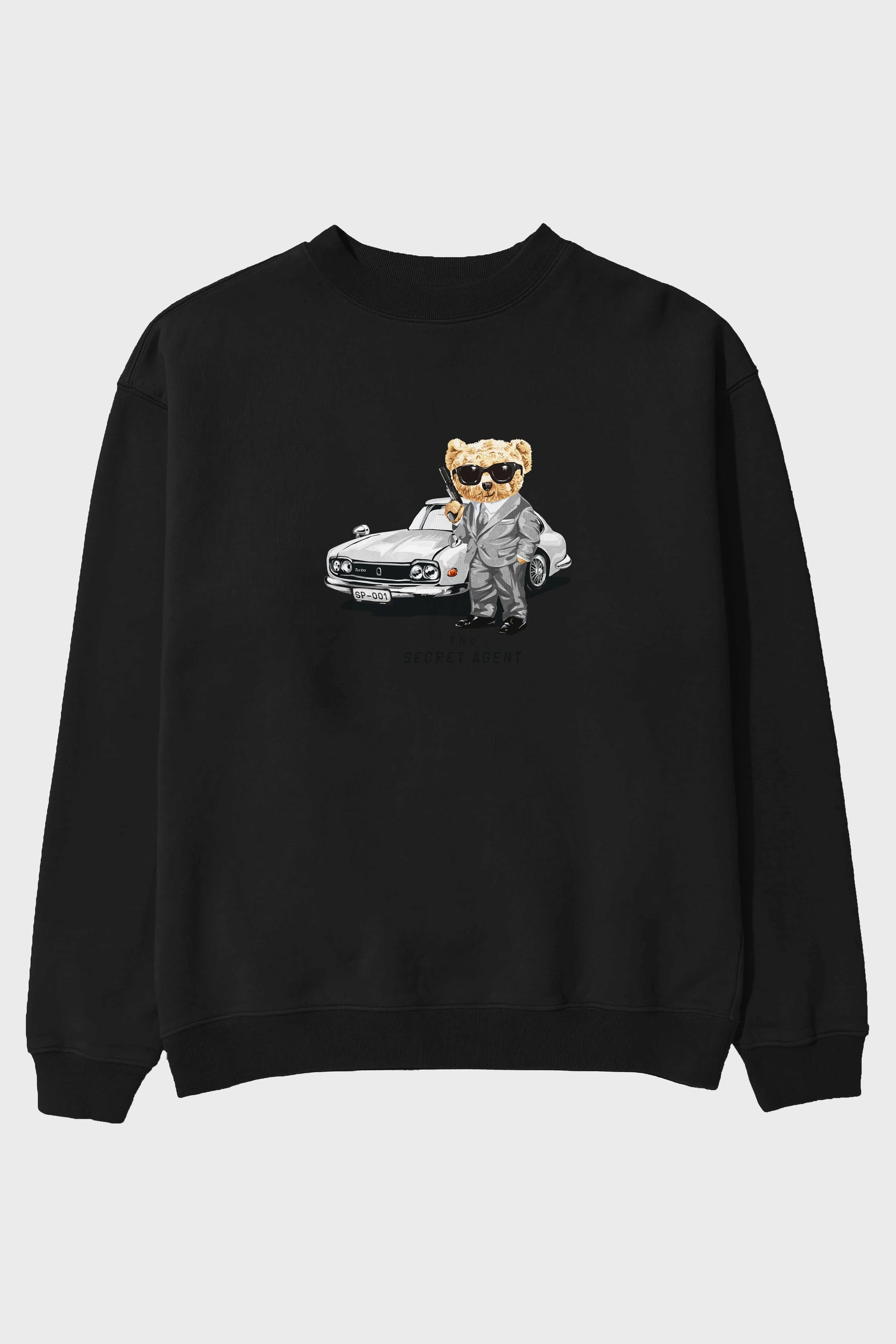 Teddy Bear The Secret Agent Ön Baskılı Oversize Sweatshirt Erkek Kadın Unisex
