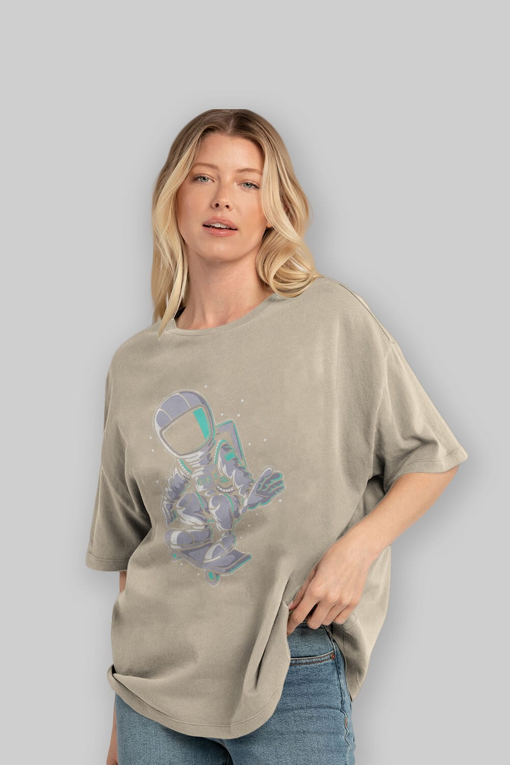 Astronaut Skater Ön Baskılı Oversize t-shirt Erkek Kadın Unisex