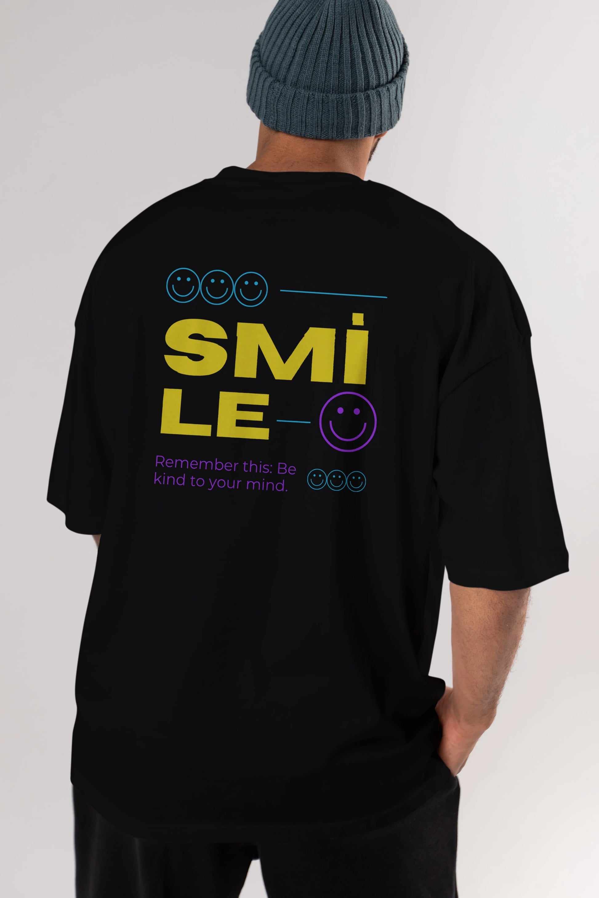 Smile Yazılı 2 Arka Baskılı Oversize t-shirt Erkek Kadın Unisex