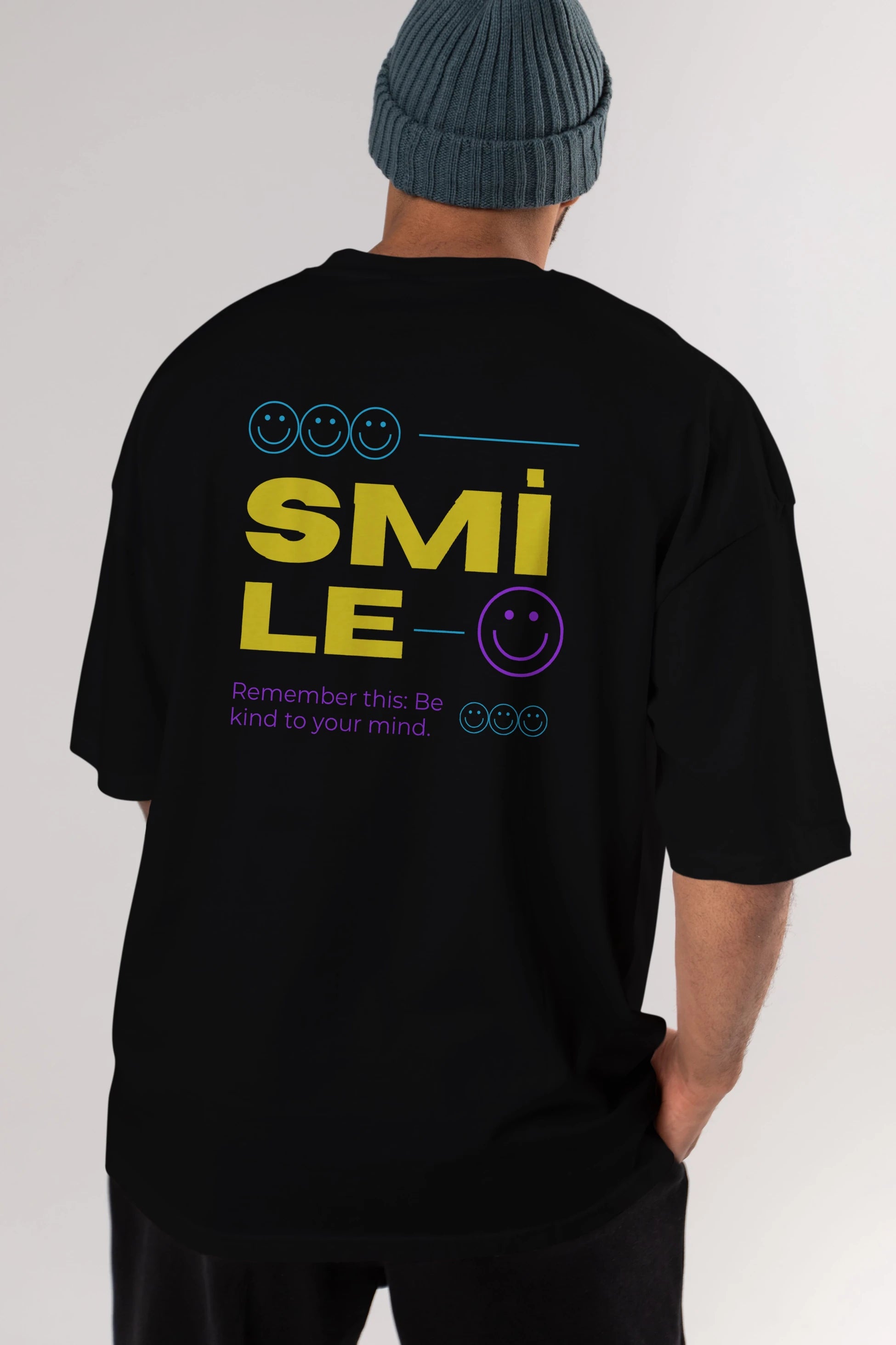 Smile Yazılı 2 Arka Baskılı Oversize t-shirt Erkek Kadın Unisex