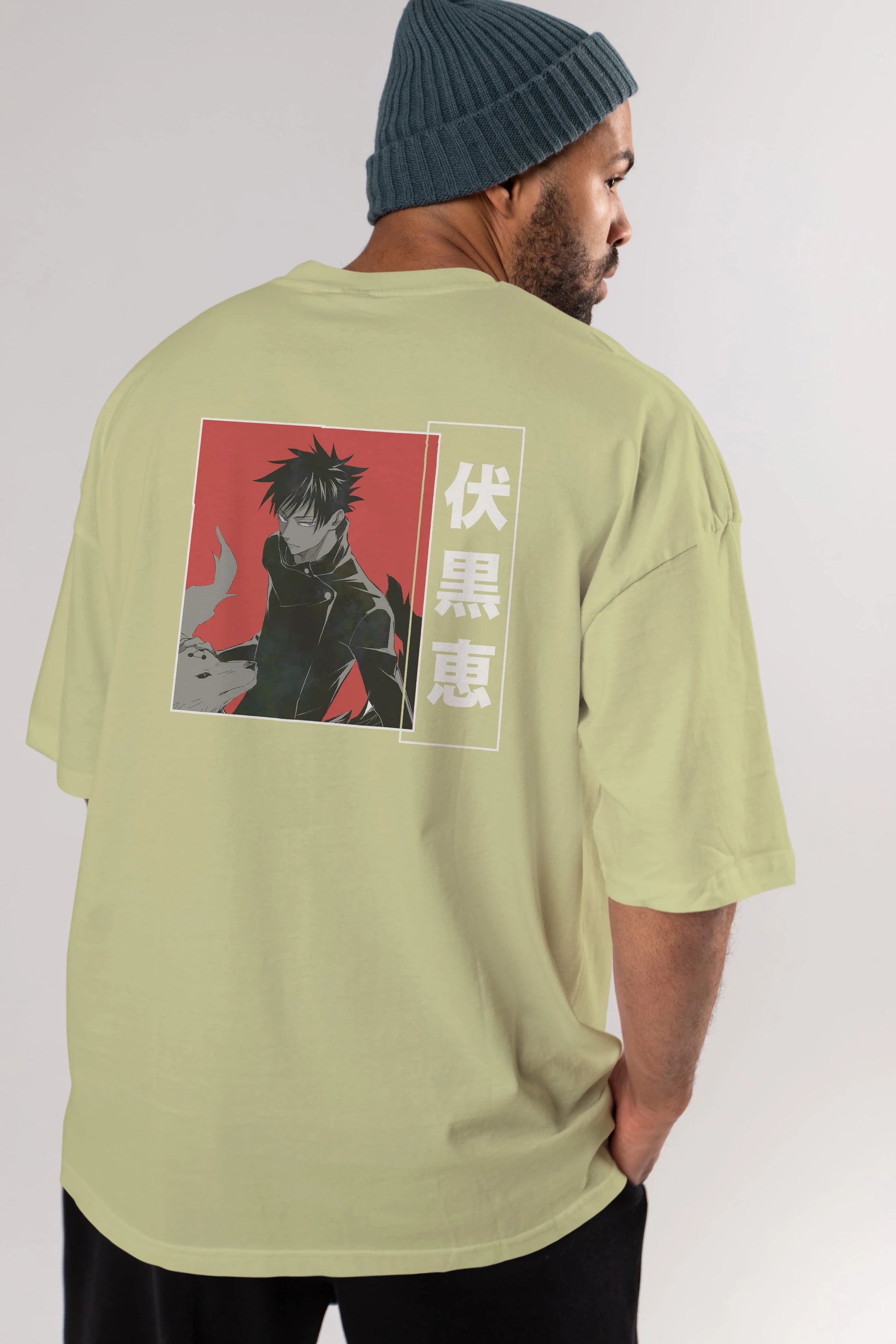 Megumi Fushiguro Anime Arka Baskılı Oversize t-shirt Erkek Kadın Unisex