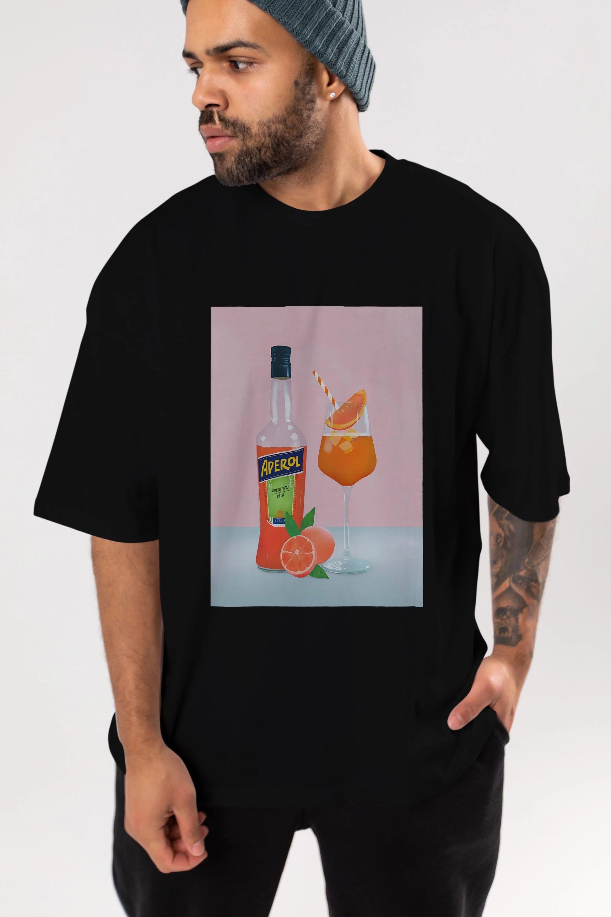 Aperol Spritz 3 Ön Baskılı Oversize t-shirt Erkek Kadın Unisex %100 Pamuk Bisiklet Yaka tişort