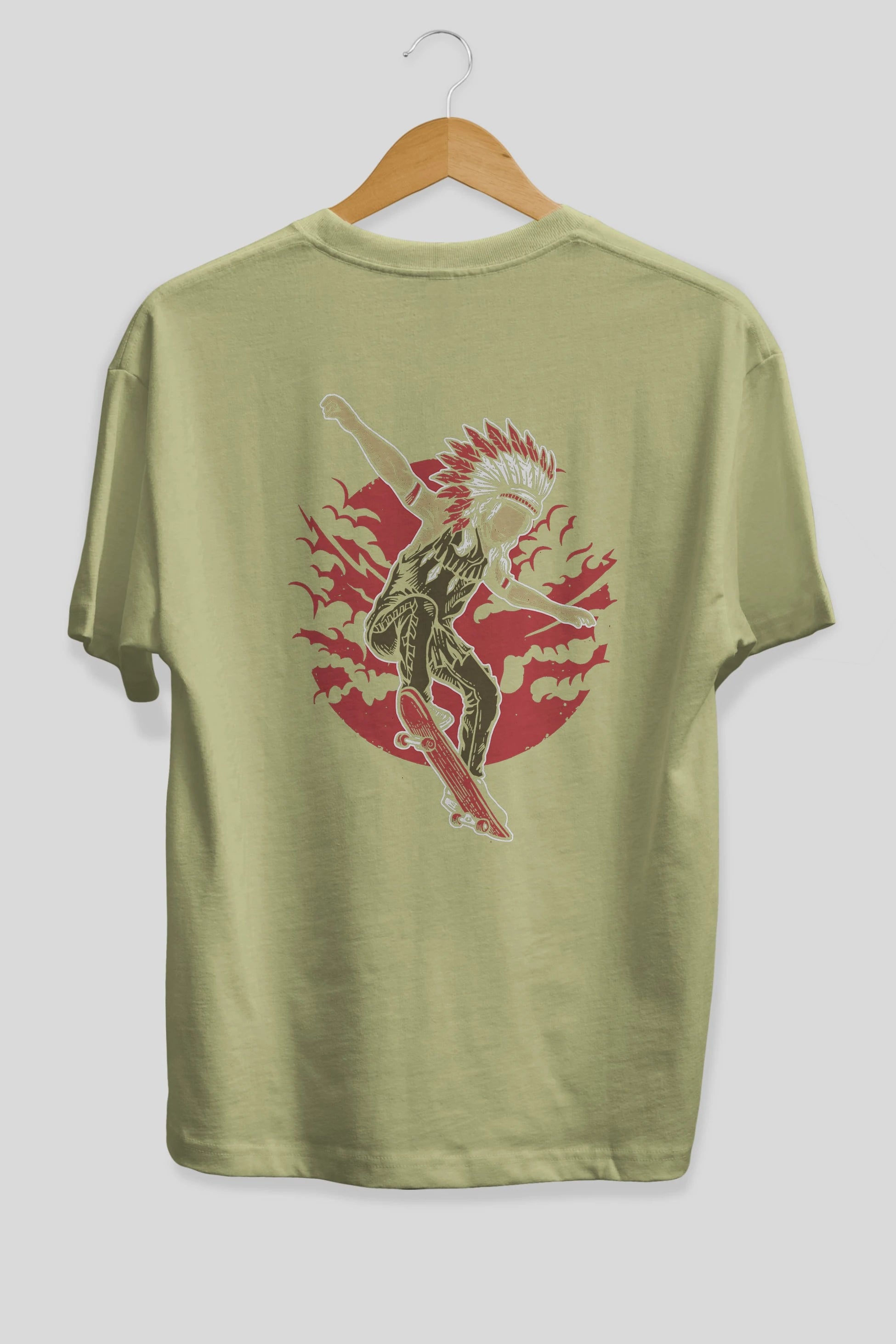 Indian Chief Skateboard Arka Baskılı Oversize t-shirt Erkek Kadın Unisex %100 Pamuk