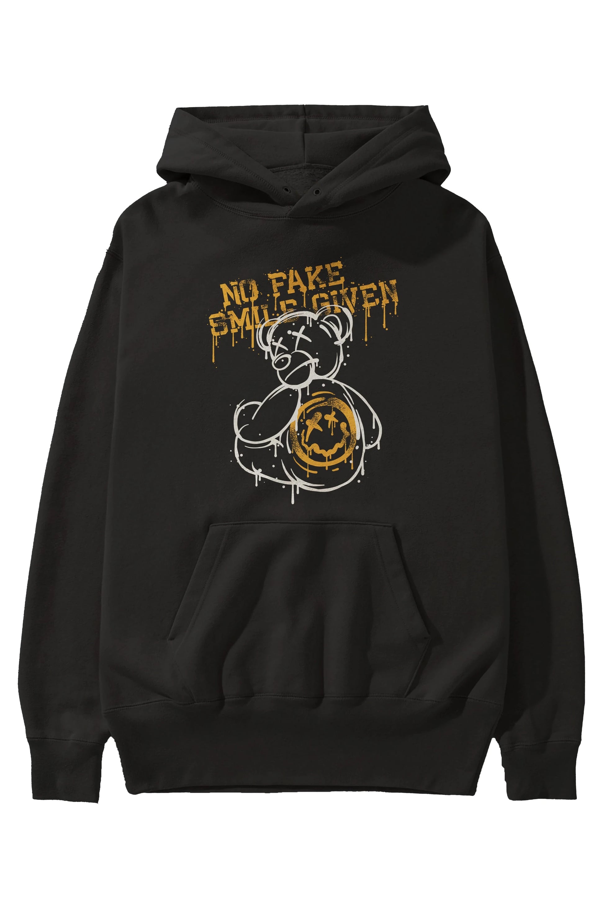 No Fake Smile Given Bear Ön Baskılı Hoodie Oversize Kapüşonlu Sweatshirt Erkek Kadın Unisex