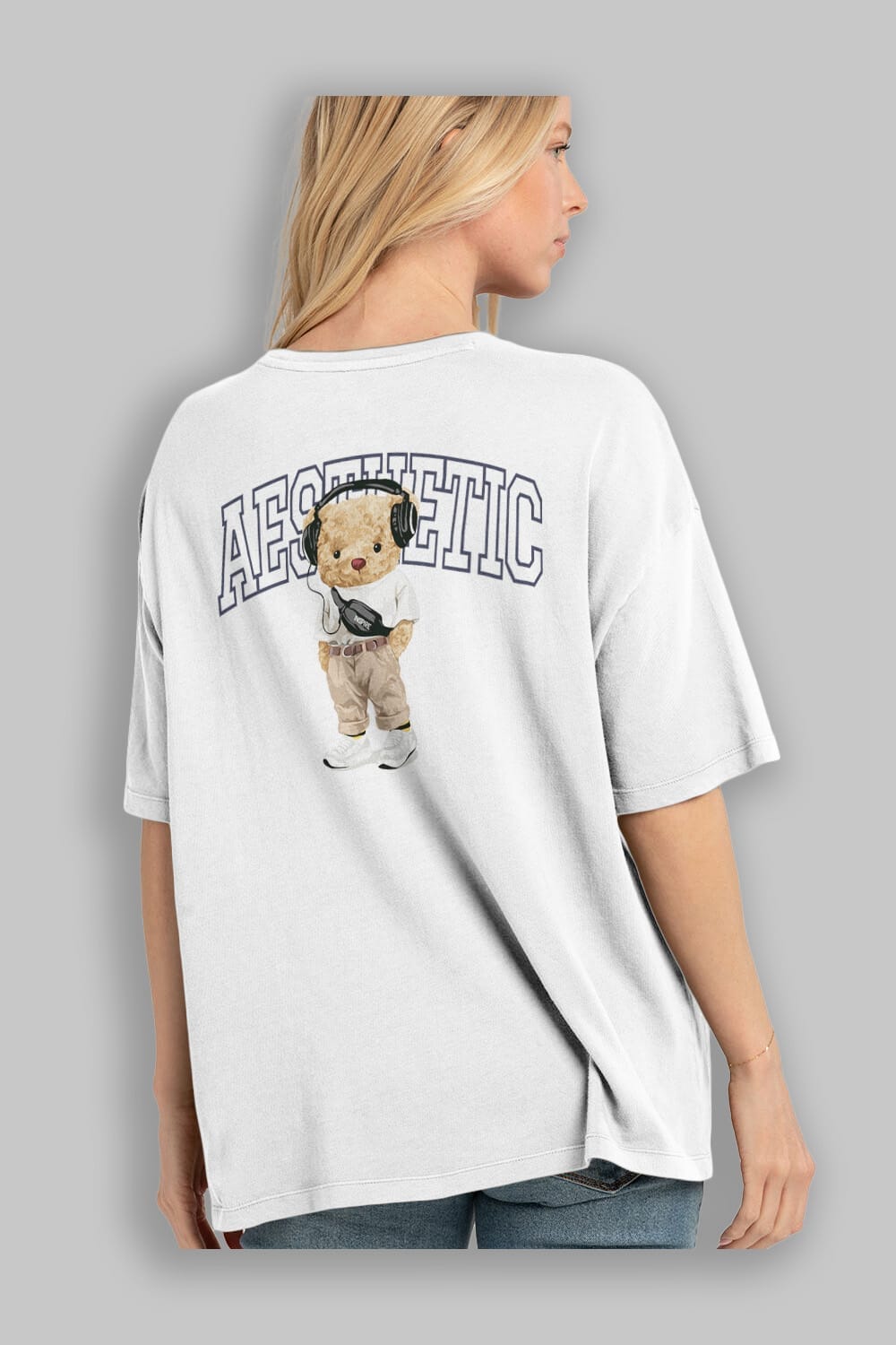Teddy Bear Aesthetıc Arka Baskılı Oversize t-shirt Erkek Kadın Unisex %100 Pamuk