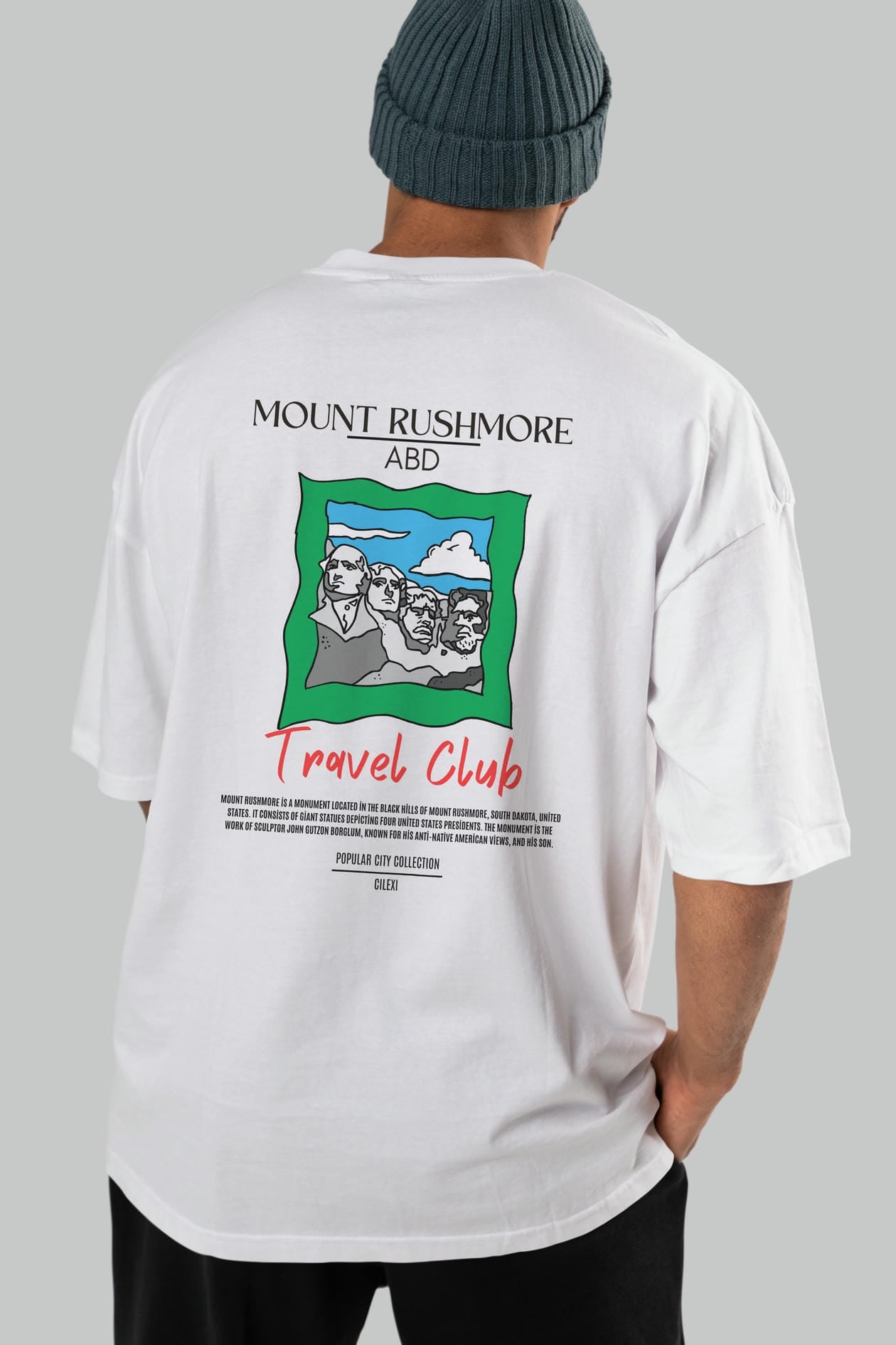 Mount Rushmore ABD Arka Baskılı Oversize t-shirt Erkek Kadın Pamuk Bisiklet Yaka tişort