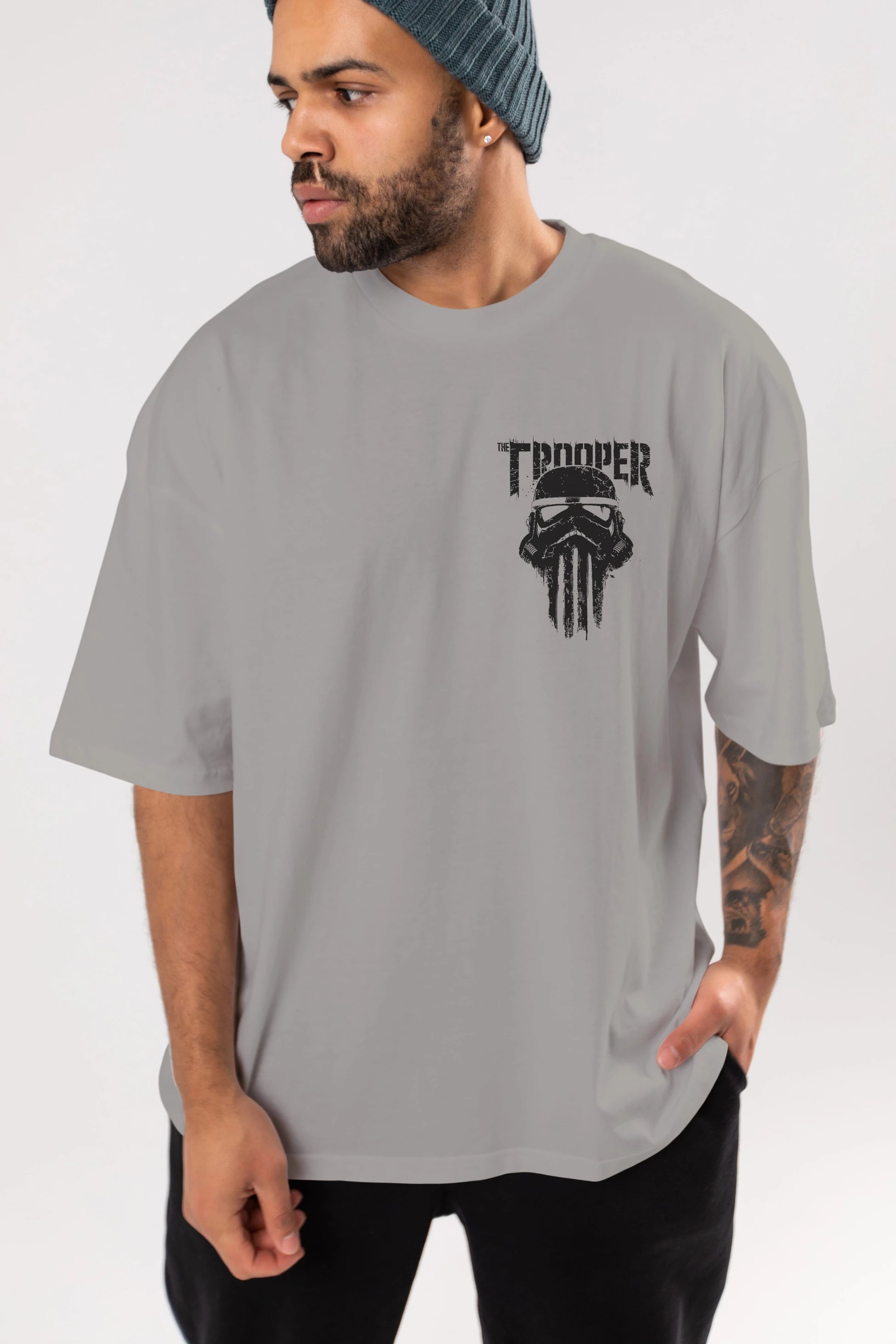 The Trooper Ön Sol Baskılı Oversize t-shirt Erkek Kadın Unisex %100 Pamuk Bisiklet Yaka tişort