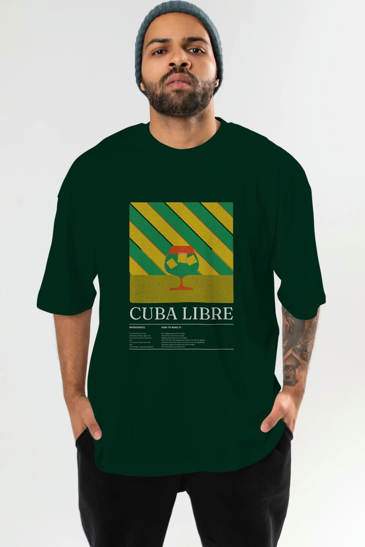 Cuba Libre Kokteyl Ön Baskılı Oversize t-shirt Erkek Kadın %100 Pamuk Bisiklet Yaka tişort