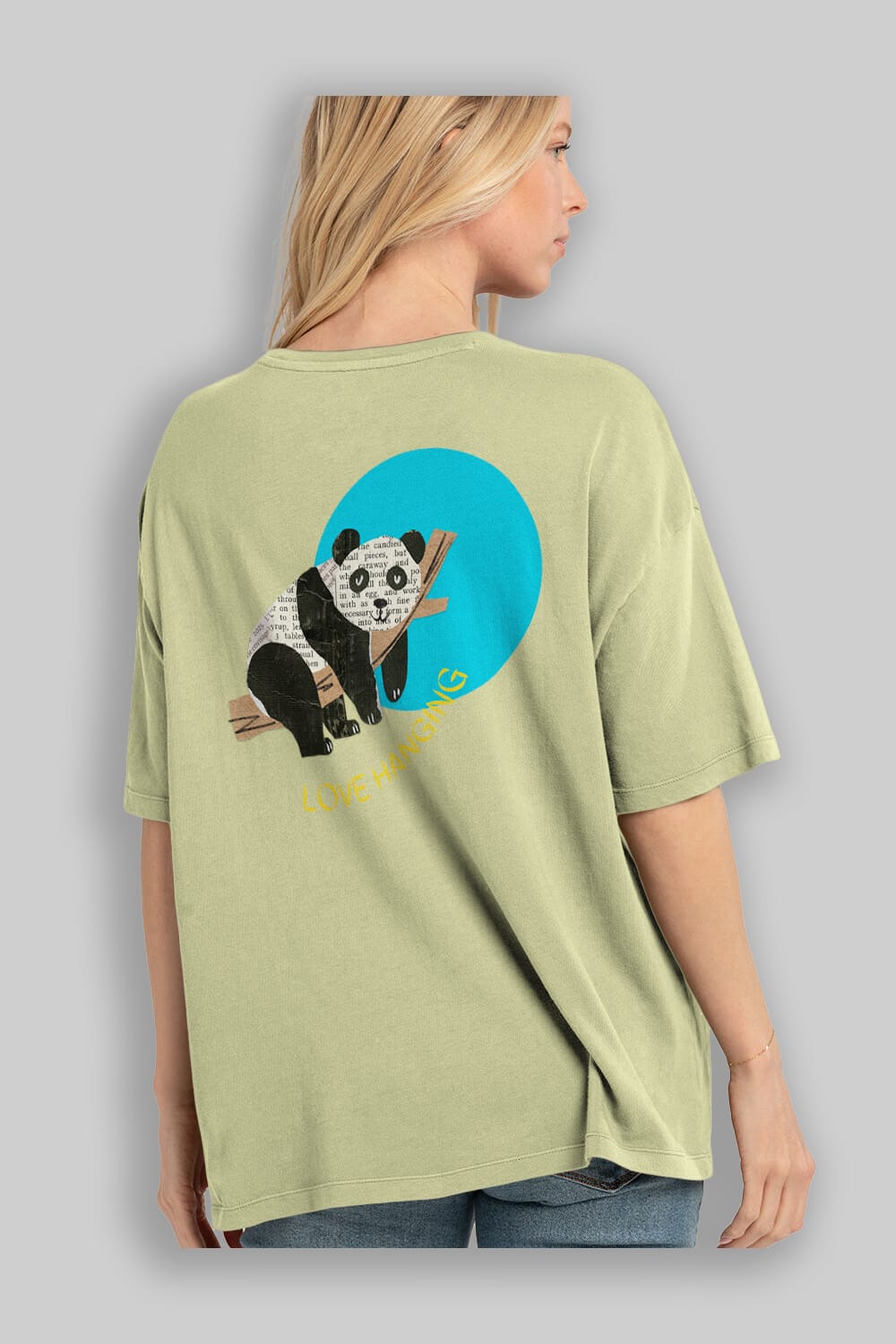 Panda Love Hanging Arka Baskılı Oversize t-shirt Erkek Kadın Unisex