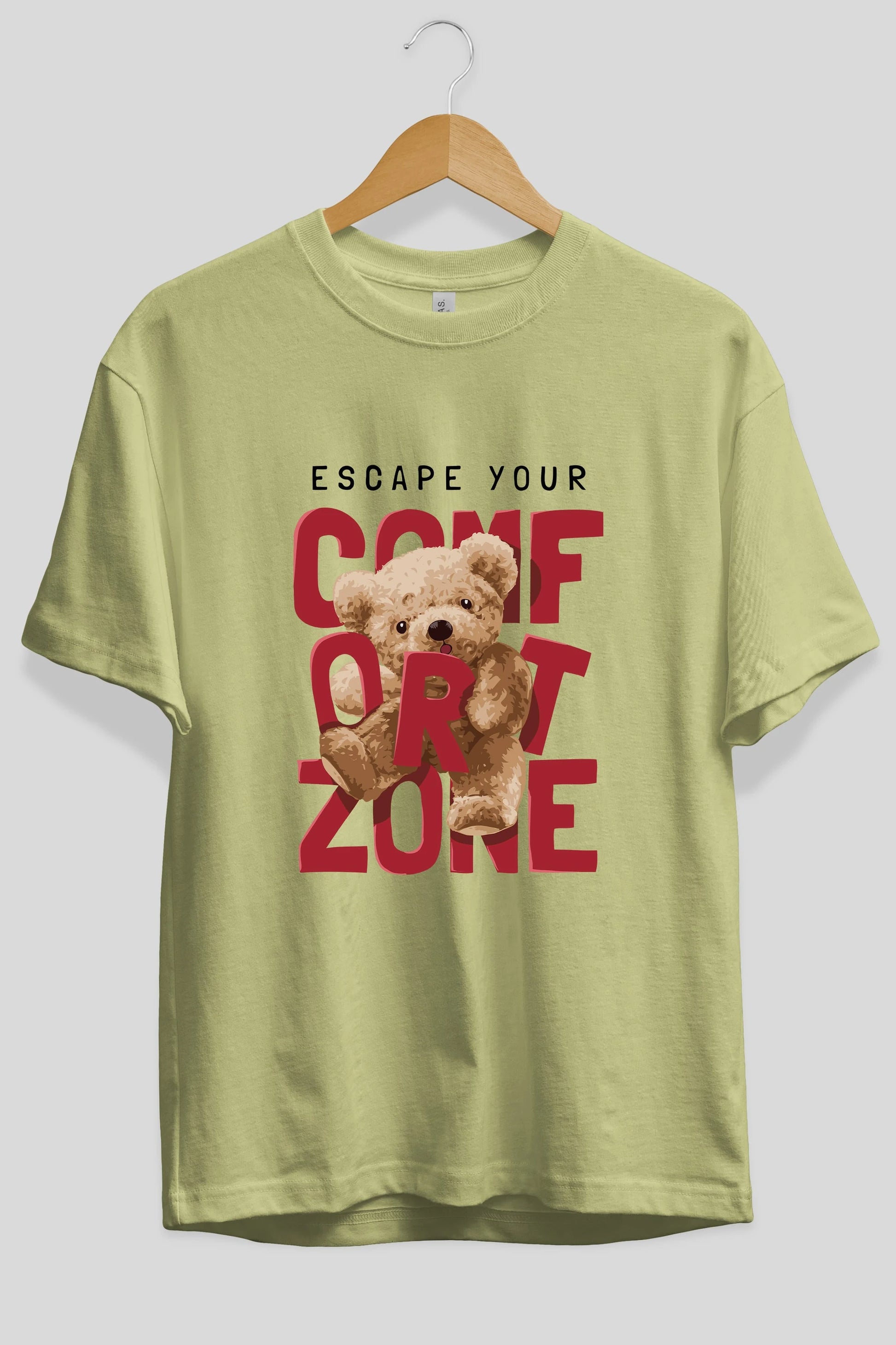 Teddy Bear Escape Comfort Zone Ön Baskılı Oversize t-shirt Erkek Kadın Unisex %100 Pamuk