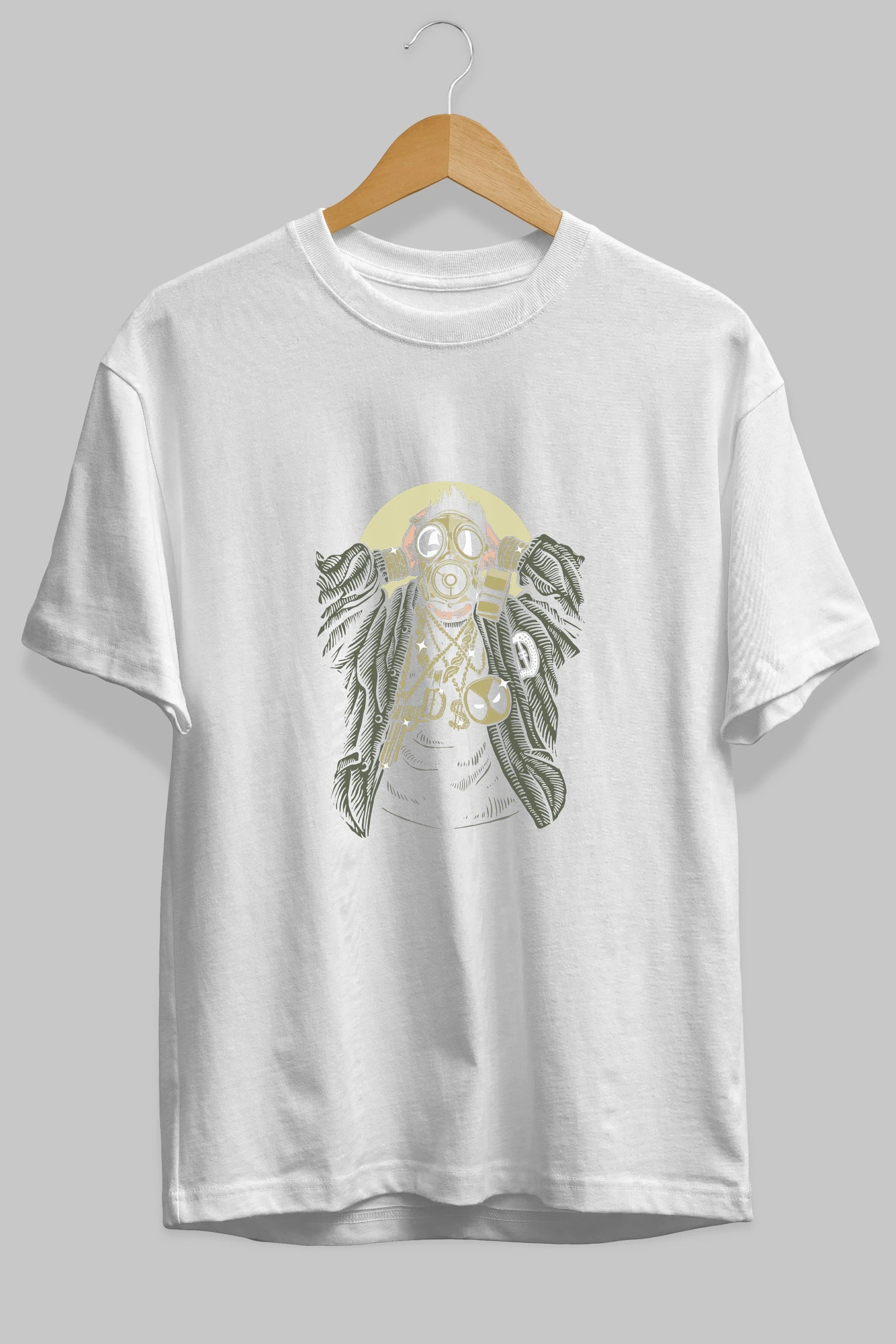 Gasmask Gangsta Ön Baskılı Oversize t-shirt Erkek Kadın Unisex %100 Pamuk tişort