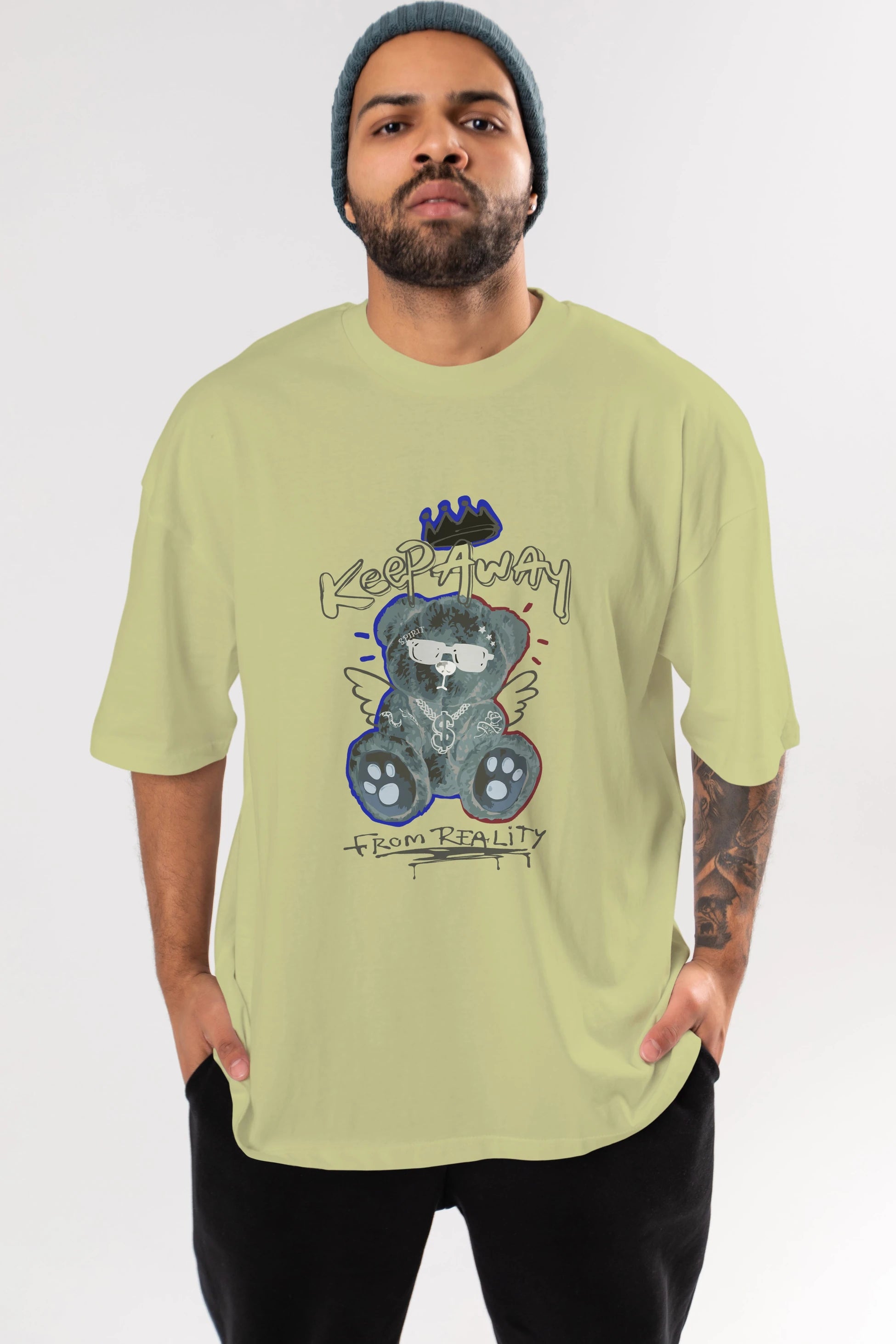 Keep Away Bear Ön Baskılı Oversize t-shirt Erkek Kadın Unisex