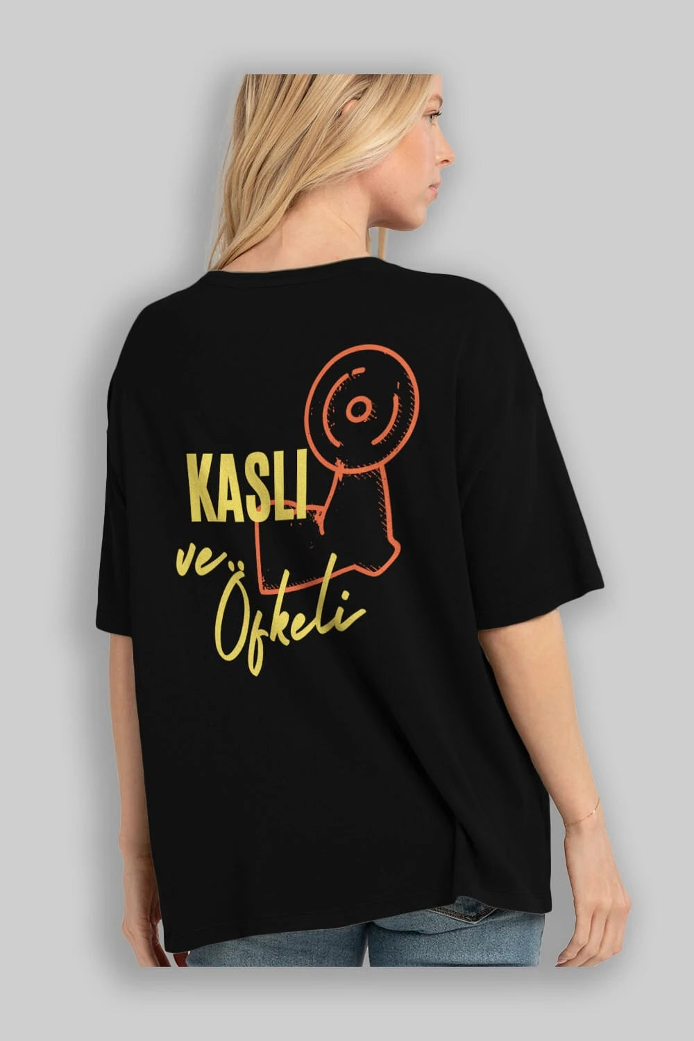 Kaslı ve Öfkeli Yazılı Arka Baskılı Oversize t-shirt Erkek Kadın Unisex