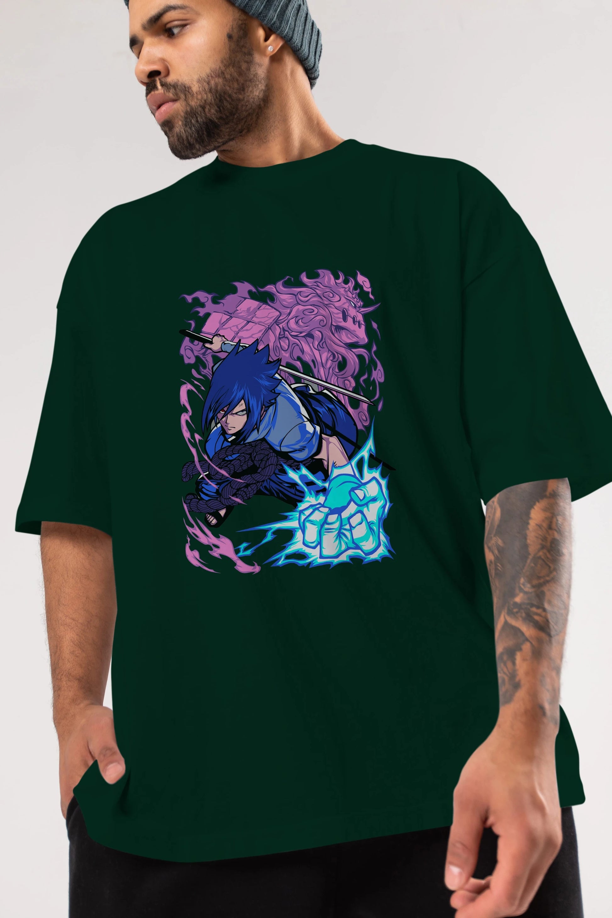 NARUTO SASUKE UCHIHA 2 Anime Ön Baskılı Oversize t-shirt %100 pamuk Erkek Kadın Unisex
