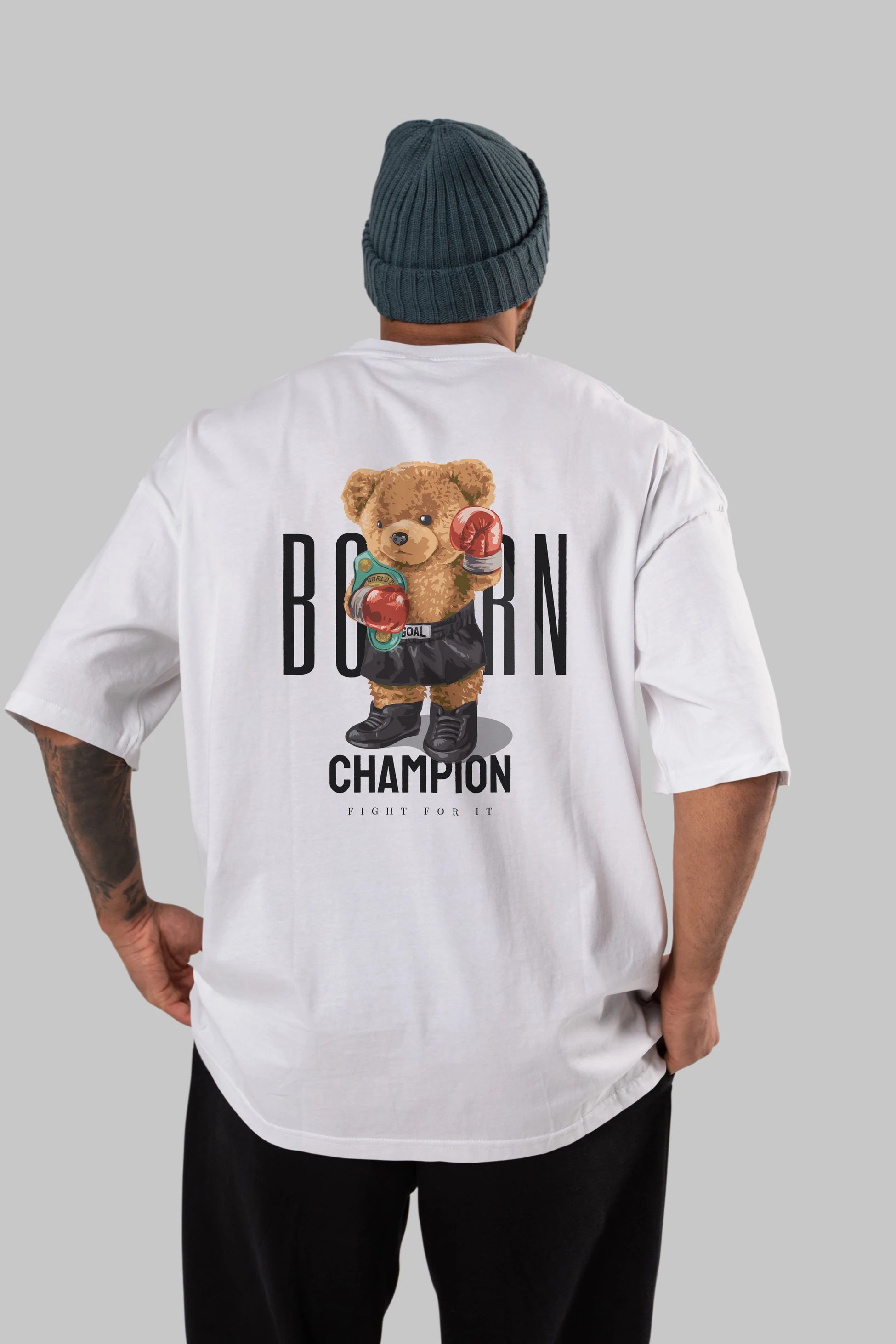 Teddy Bear Champion Arka Baskılı Oversize t-shirt Erkek Kadın Unisex %100 Pamuk