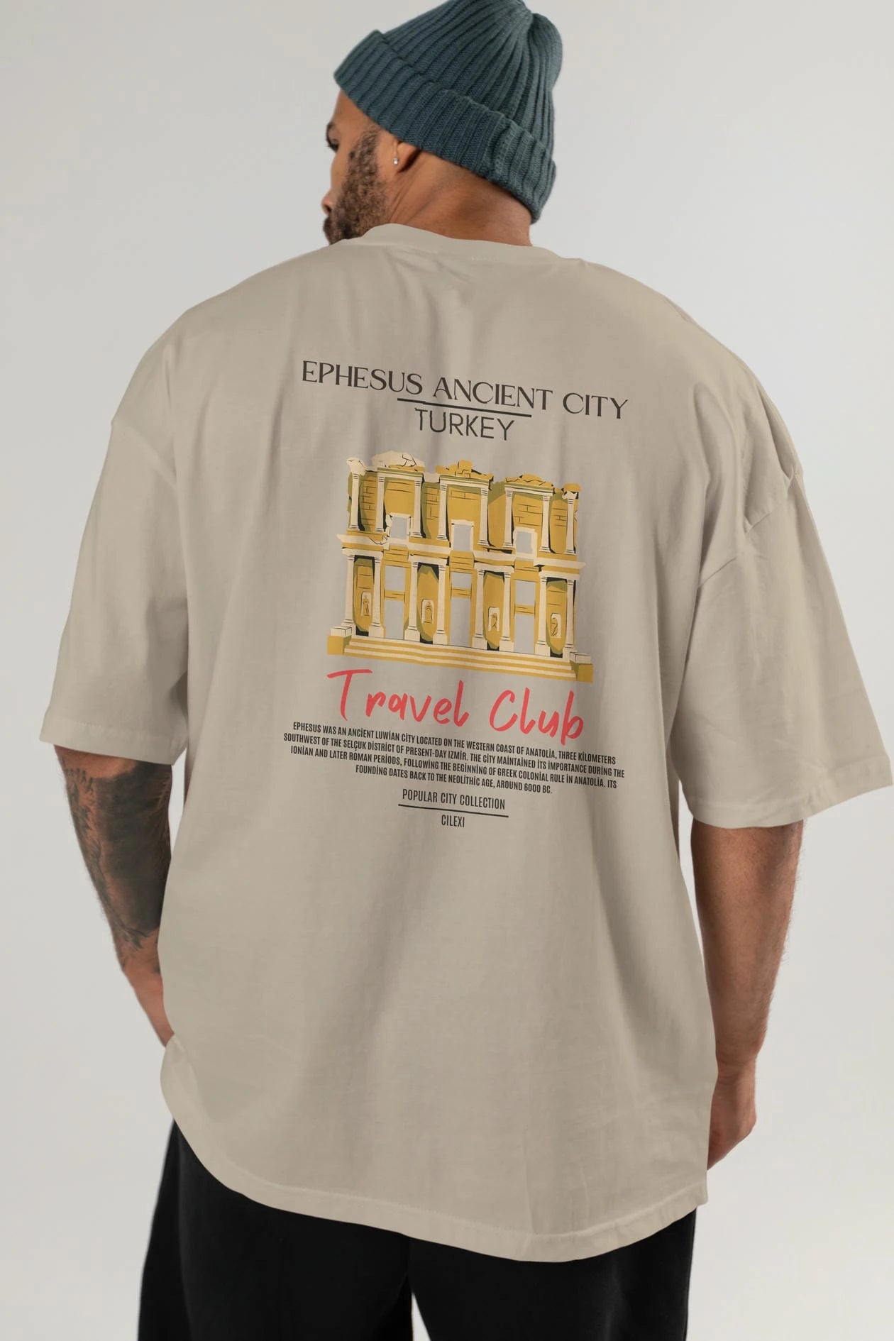 Ephesus Ancient City Turkey Arka Baskılı Oversize t-shirt Erkek Kadın Pamuk Bisiklet Yaka tişort