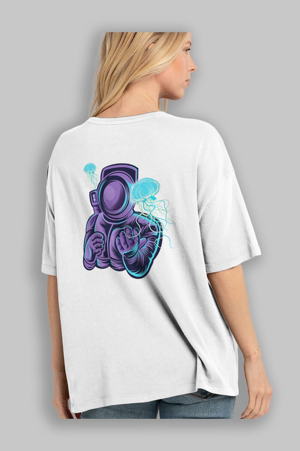 Astronaut and Jellyfish Arka Baskılı Oversize t-shirt Erkek Kadın Unisex
