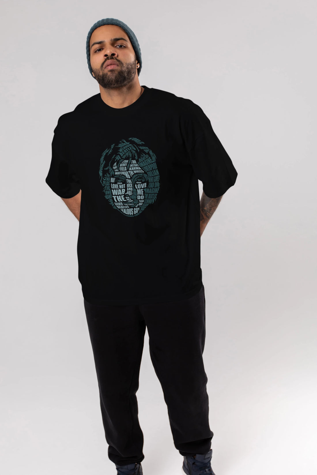 John Lennon Calligram Ön Baskılı Oversize t-shirt %100 pamuk Erkek Kadın Unisex