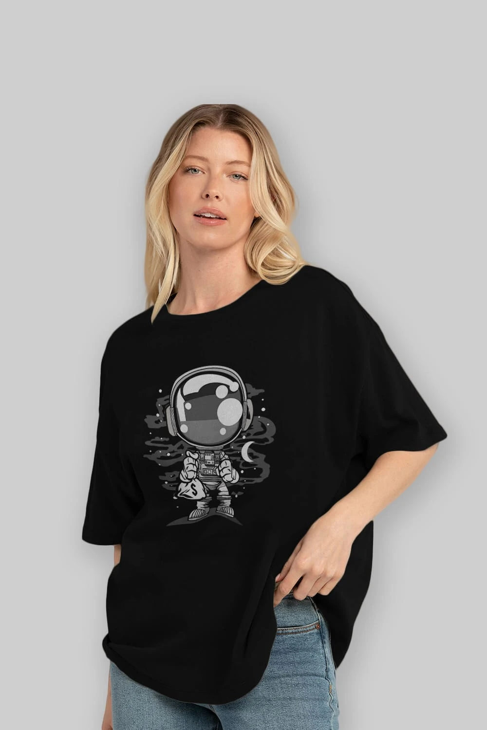 Astronaut Chibi Ön Baskılı Oversize t-shirt Erkek Kadın Unisex