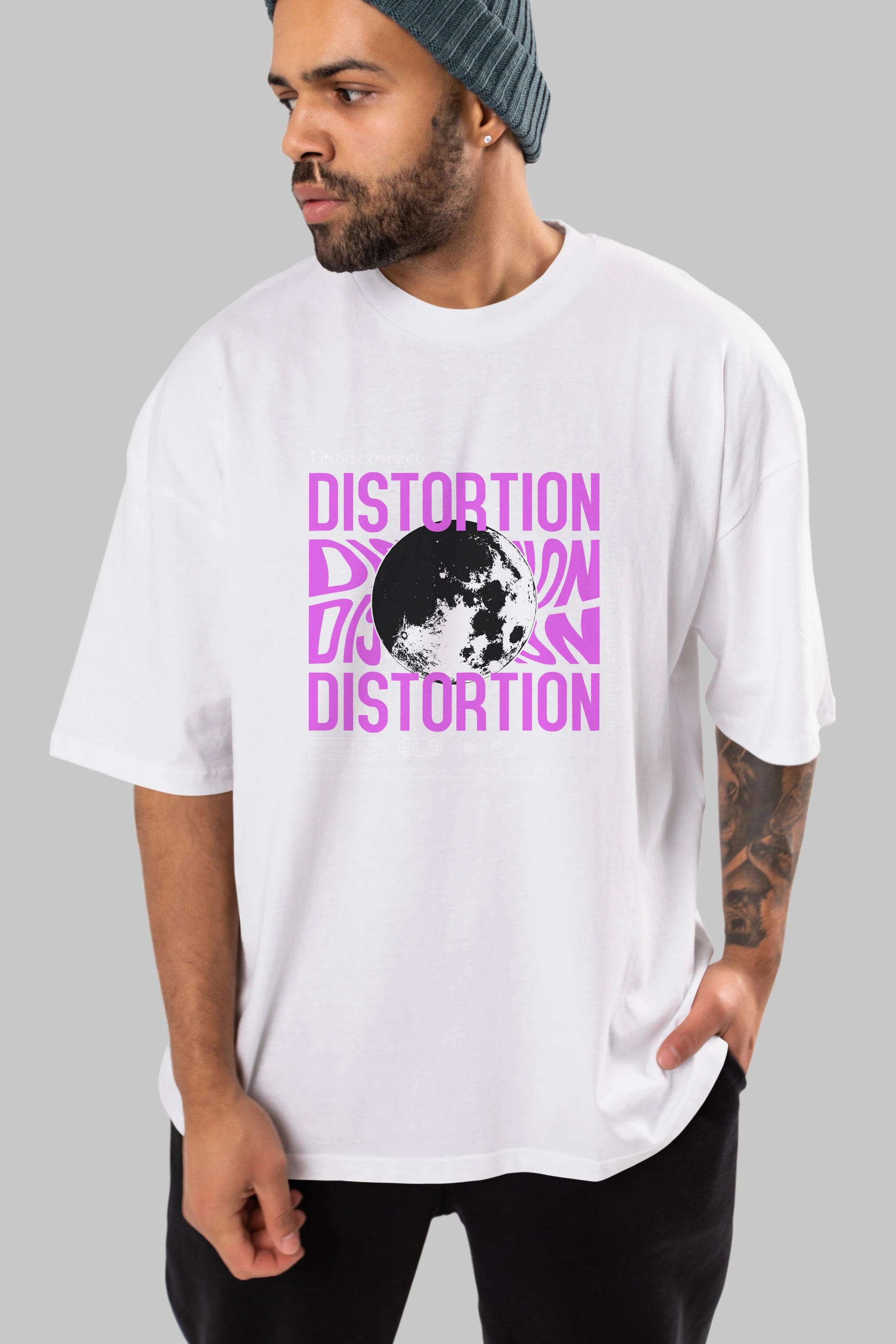 Distortion Ön Baskılı Oversize t-shirt Erkek Kadın Unisex
