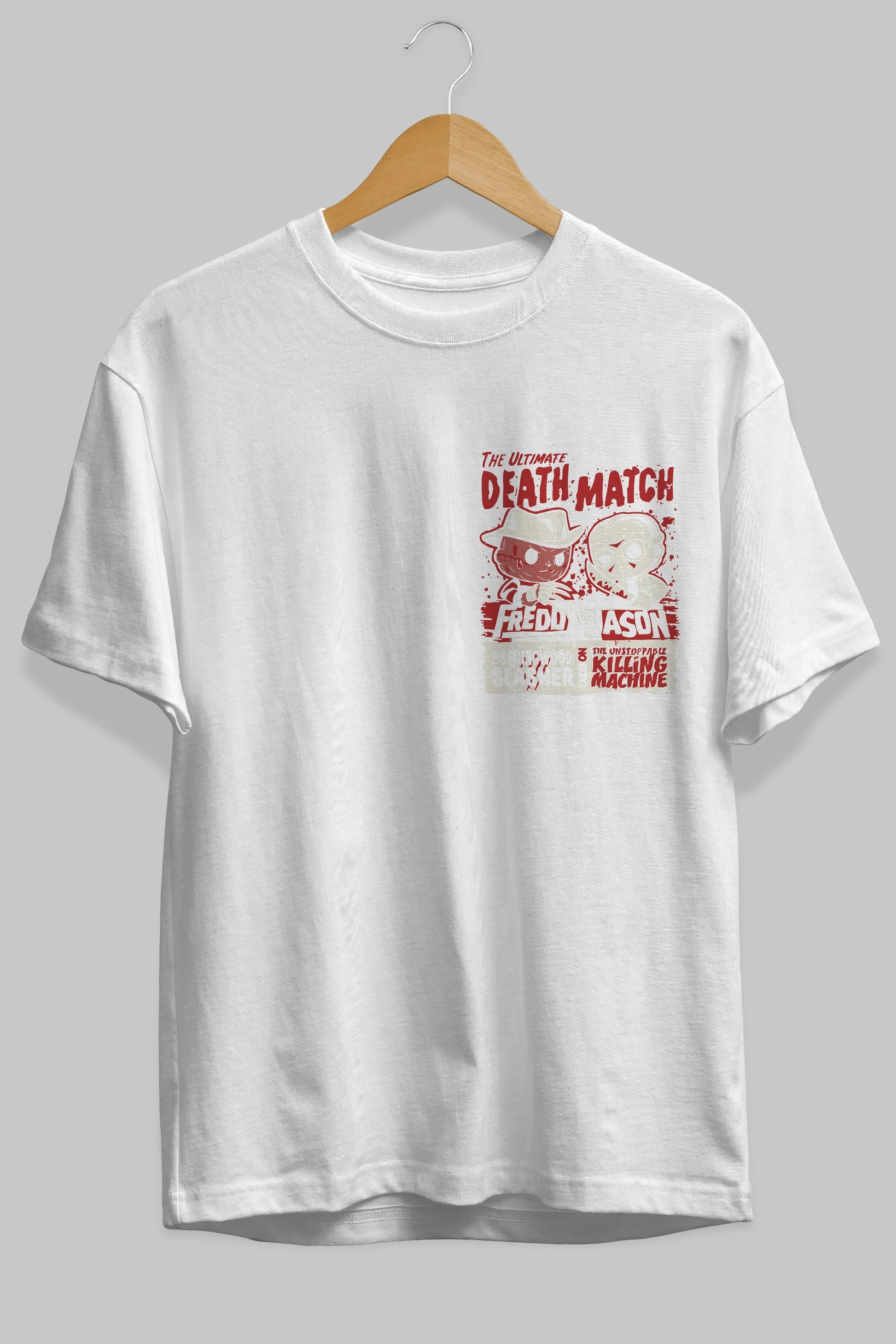 Freddy vs Jason Ön Sol Baskılı Oversize t-shirt Erkek Kadın Unisex %100 Pamuk Bisiklet Yaka tişort