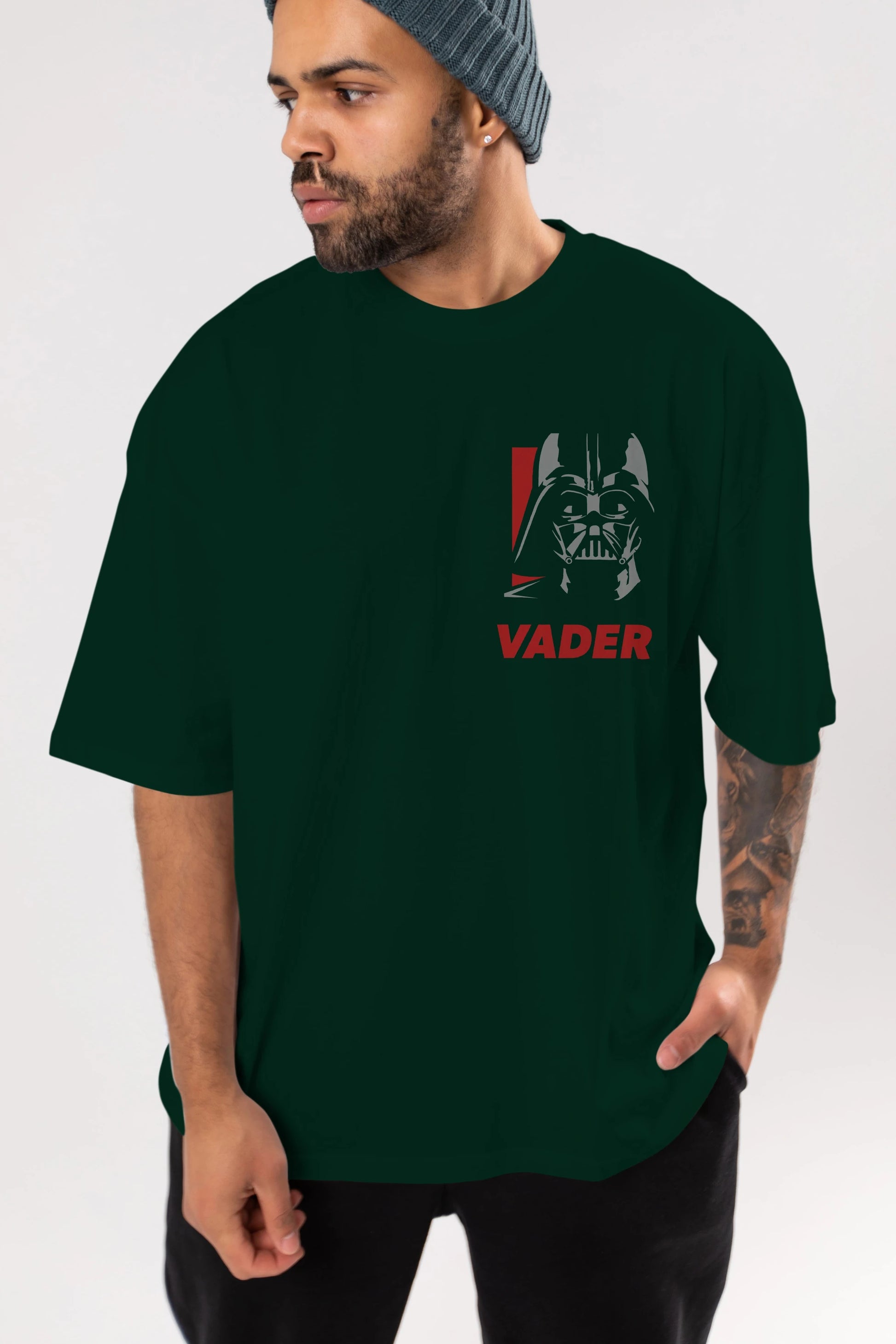 Darth Vader Ön Sol Baskılı Oversize t-shirt Erkek Kadın Unisex %100 Pamuk Bisiklet Yaka tişort