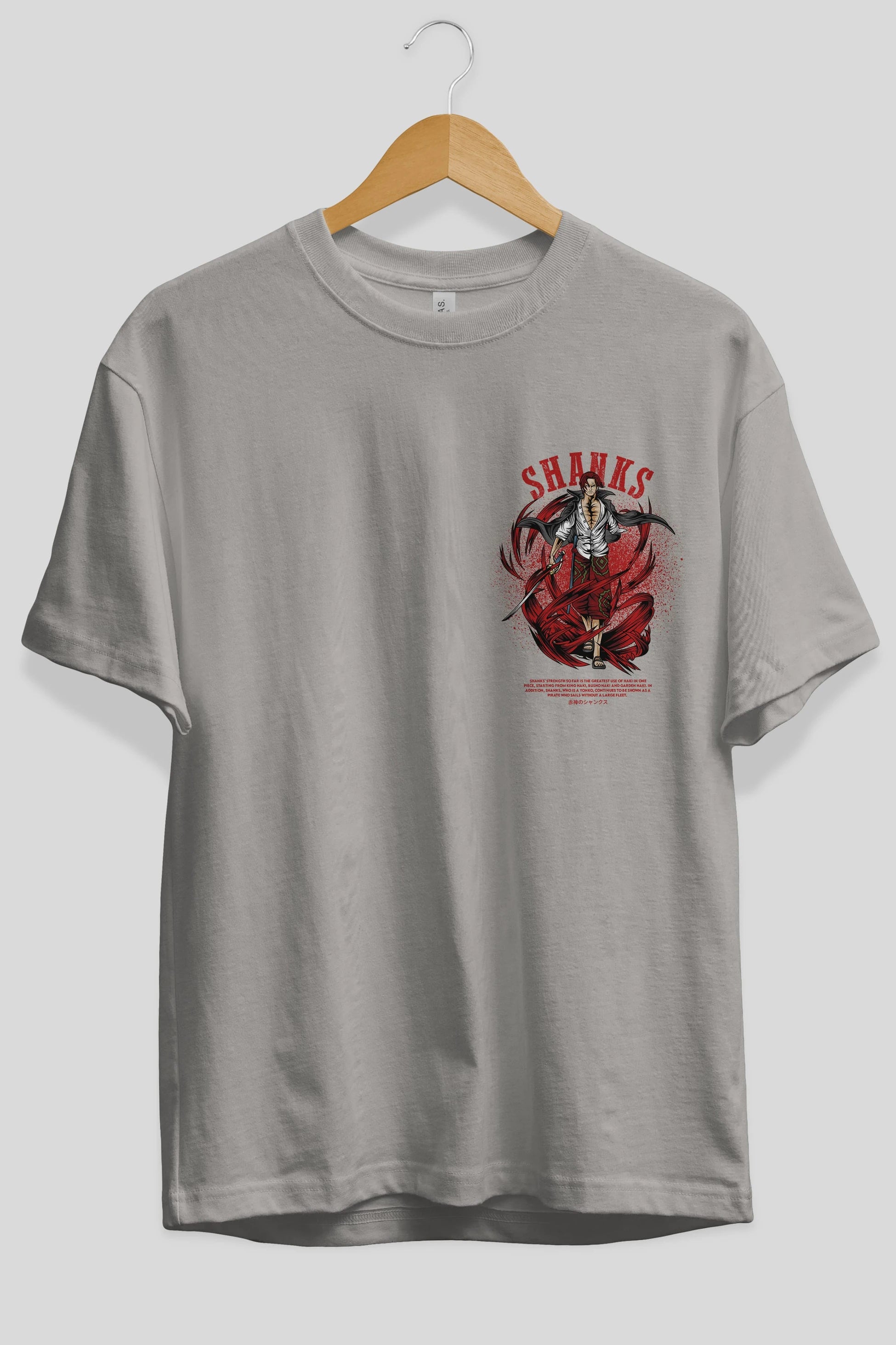 Shanks Ön Sol Baskılı Oversize t-shirt Erkek Kadın Unisex %100 Pamuk Bisiklet Yaka tişort