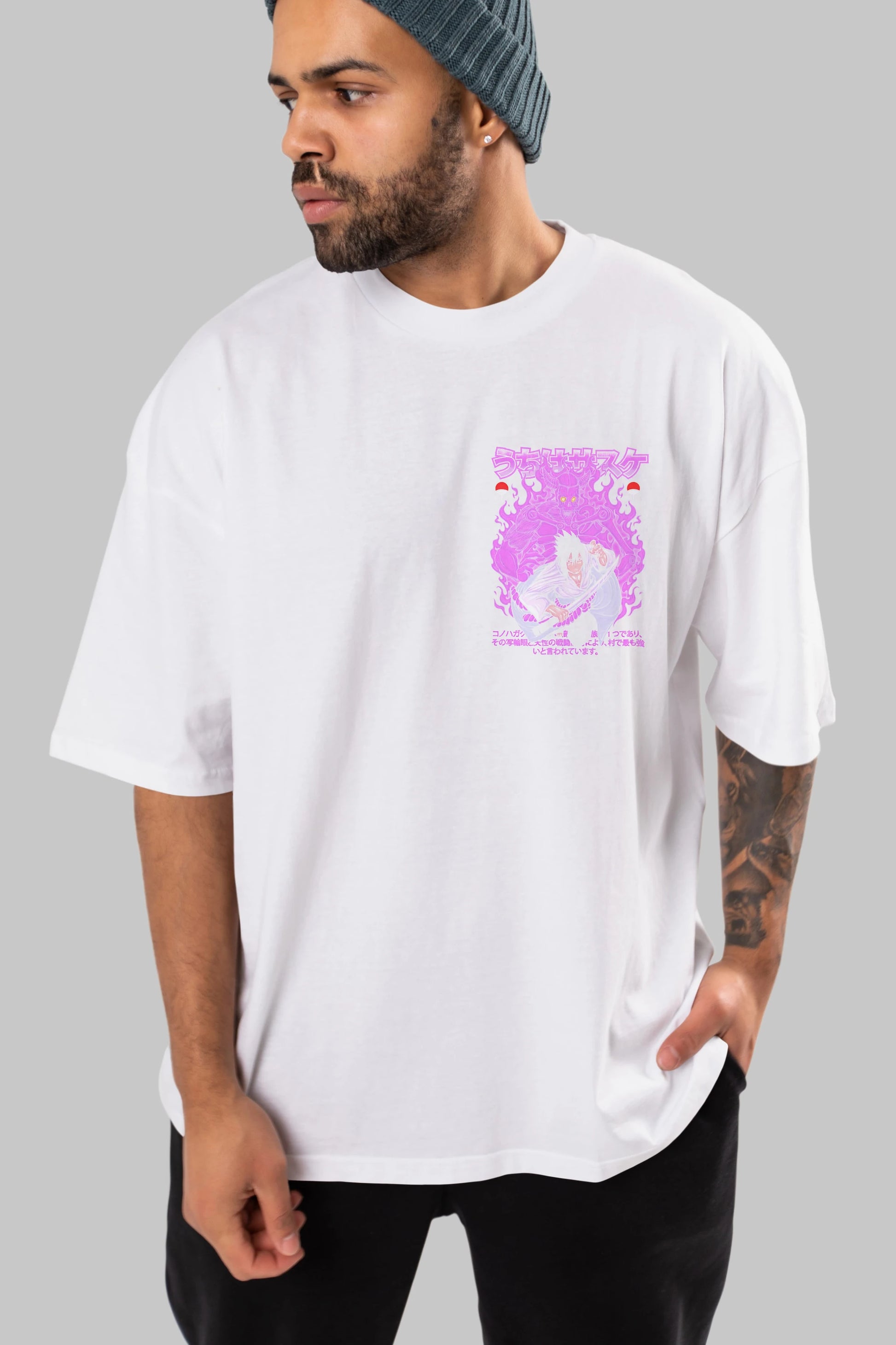 SASUKE UCHIHA NARUTO Ön Sol Baskılı Oversize t-shirt Erkek Kadın Unisex %100 Pamuk Bisiklet Yaka tişort