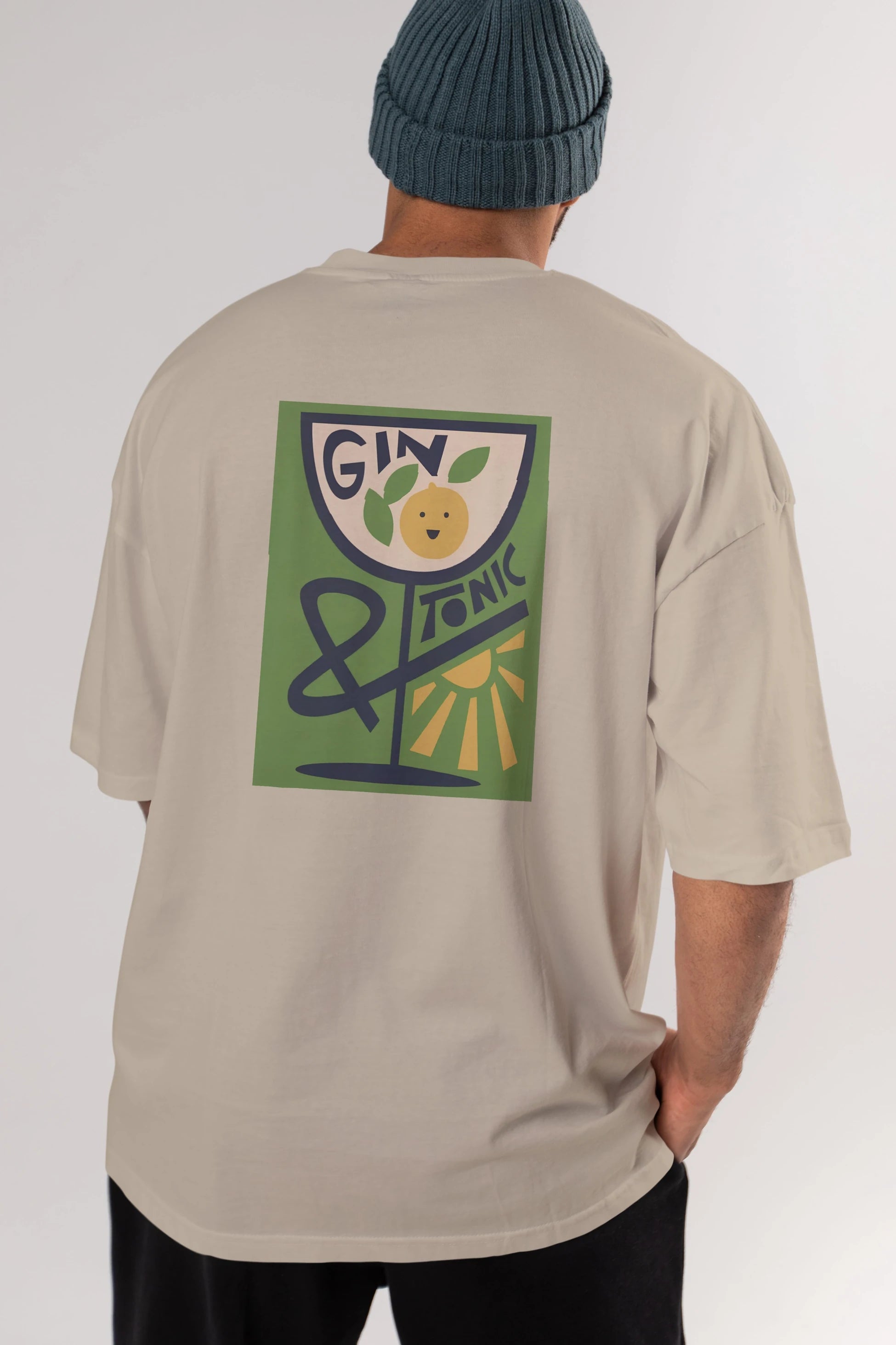 Gin Tonic 3 Arka Baskılı Oversize t-shirt Erkek Kadın Unisex %100 Pamuk Bisiklet Yaka tişort