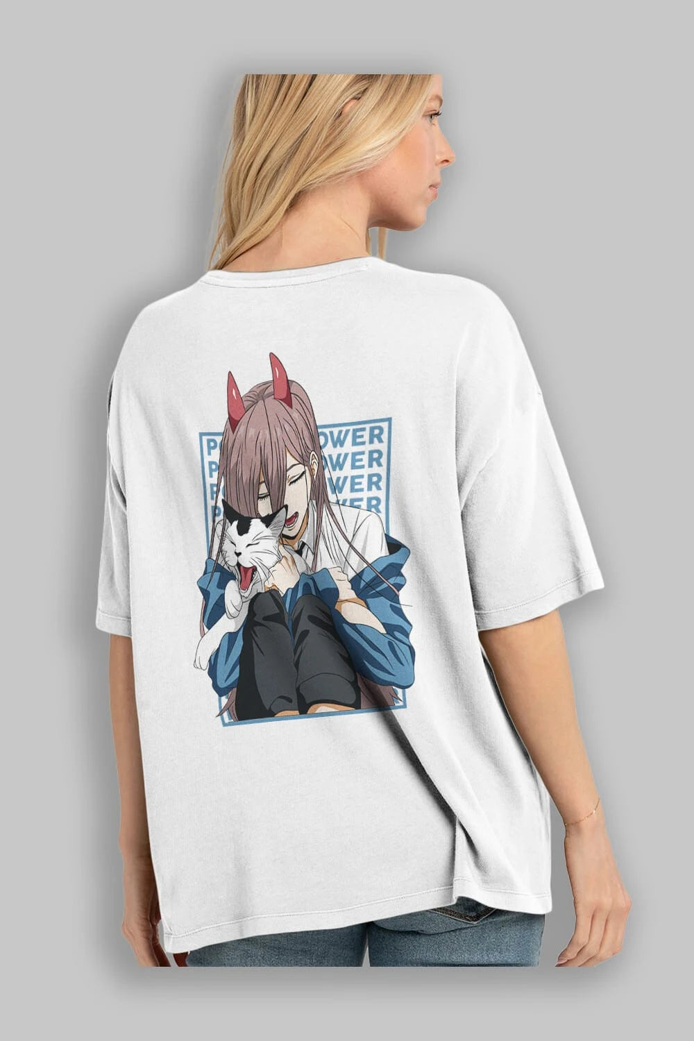 POWER CHAINSAWMAN Anime Arka Baskılı Oversize t-shirt Erkek Kadın Unisex