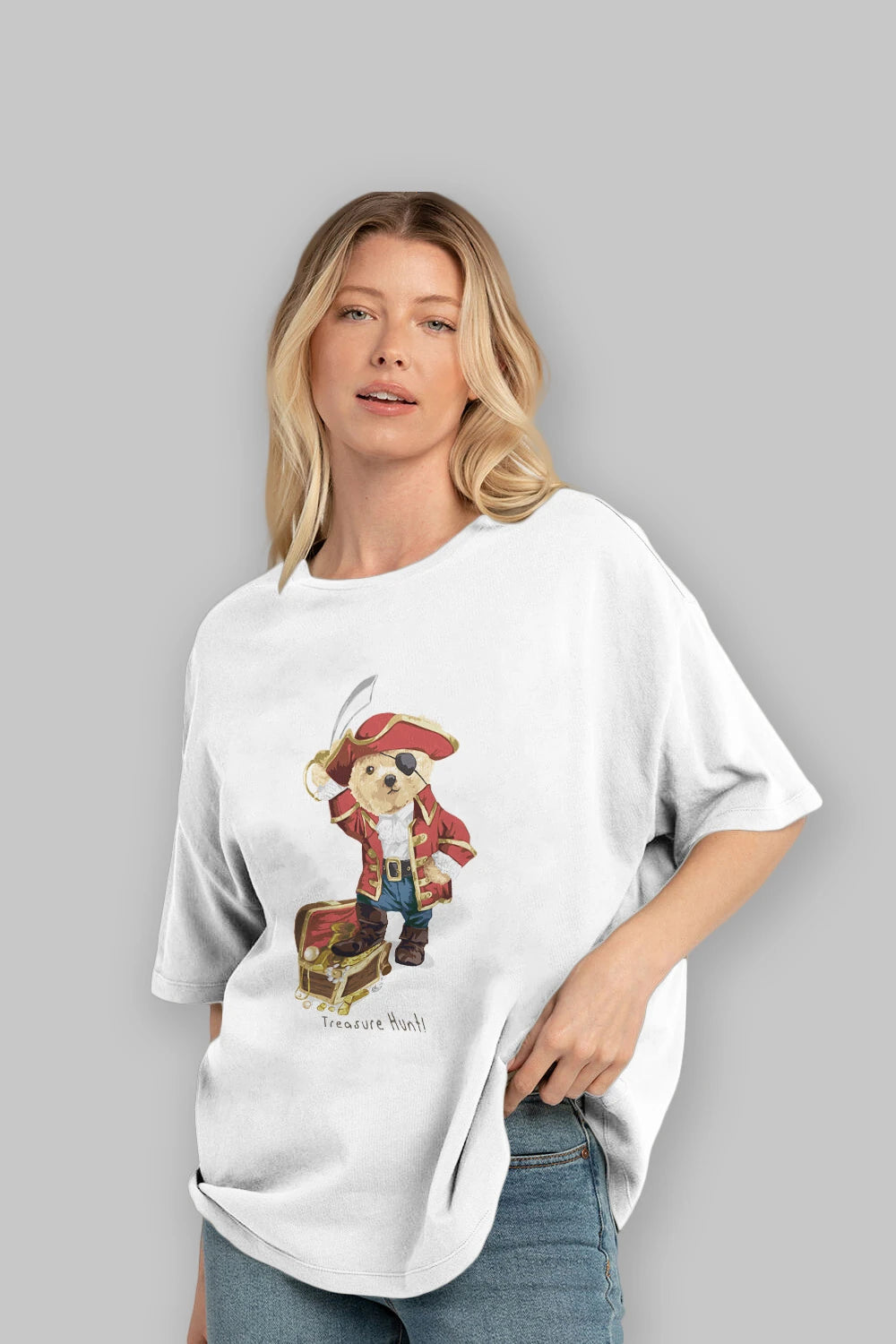 Teddy Bear Treasure Hunt Ön Baskılı Oversize t-shirt Erkek Kadın Unisex %100 Pamuk