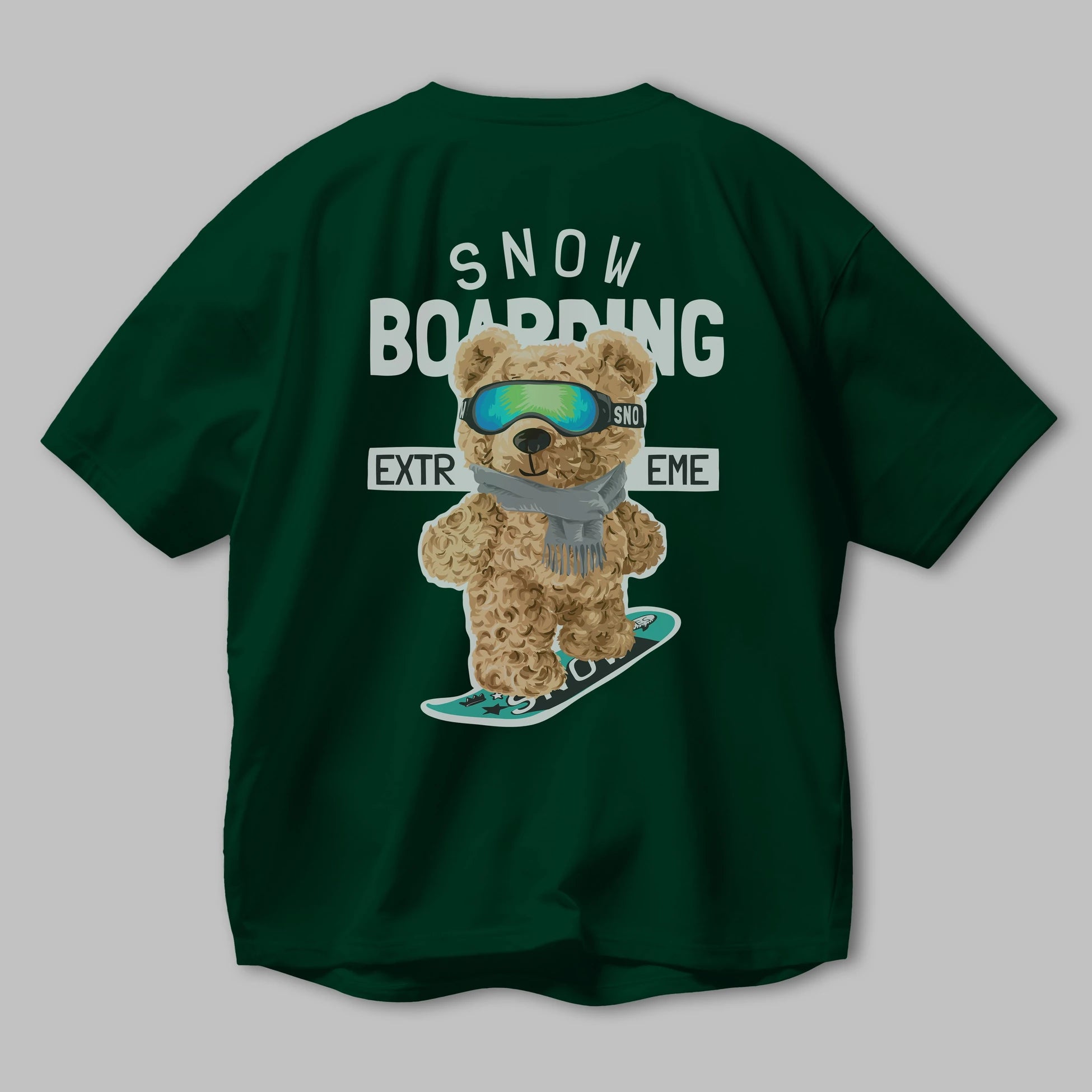 Teddy Bear Snow Boarding Arka Baskılı Oversize t-shirt Erkek Kadın Unisex %100 Pamuk