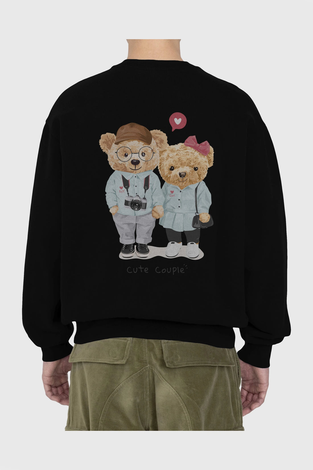 Teddy Bear Cute Couple Arka Baskılı Oversize Sweatshirt Erkek Kadın Unisex