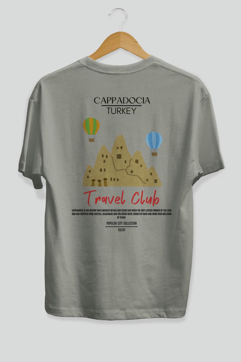 Cappadocia Turkey Arka Baskılı Oversize t-shirt Erkek Kadın Pamuk Bisiklet Yaka tişort