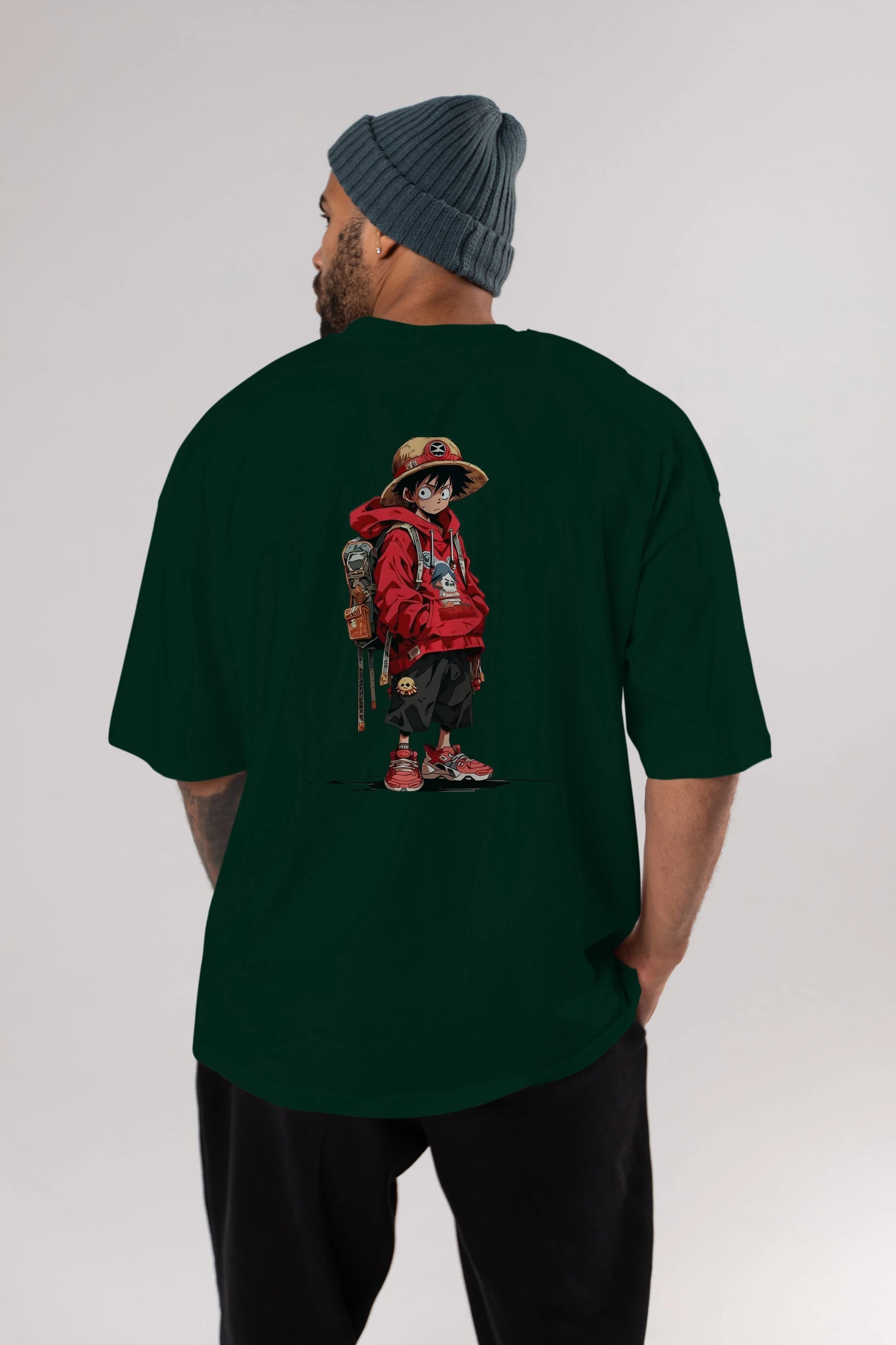 One Piece Arka Baskılı Oversize t-shirt Erkek Kadın Unisex %100 Pamuk Bisiklet Yaka tişort