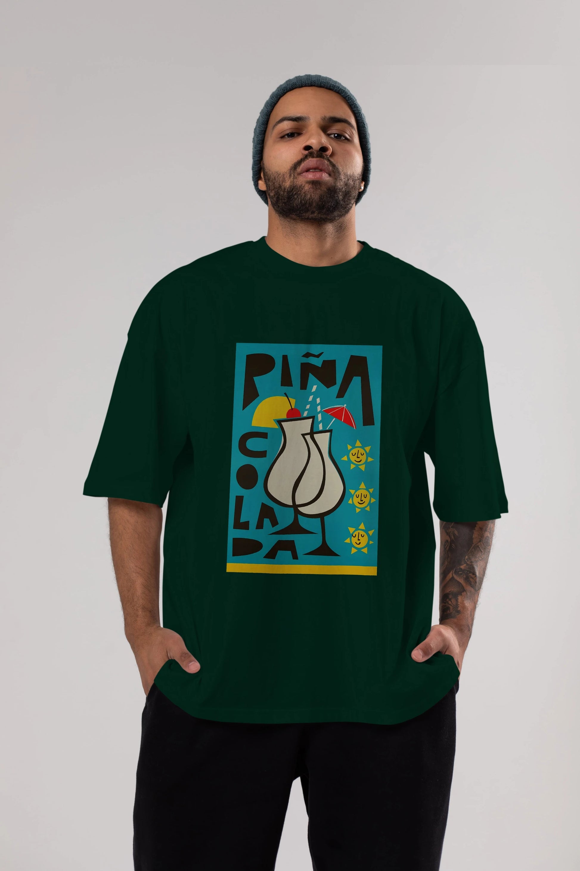 Pina Colada 4 Ön Baskılı Oversize t-shirt Erkek Kadın Unisex %100 Pamuk Bisiklet Yaka tişort