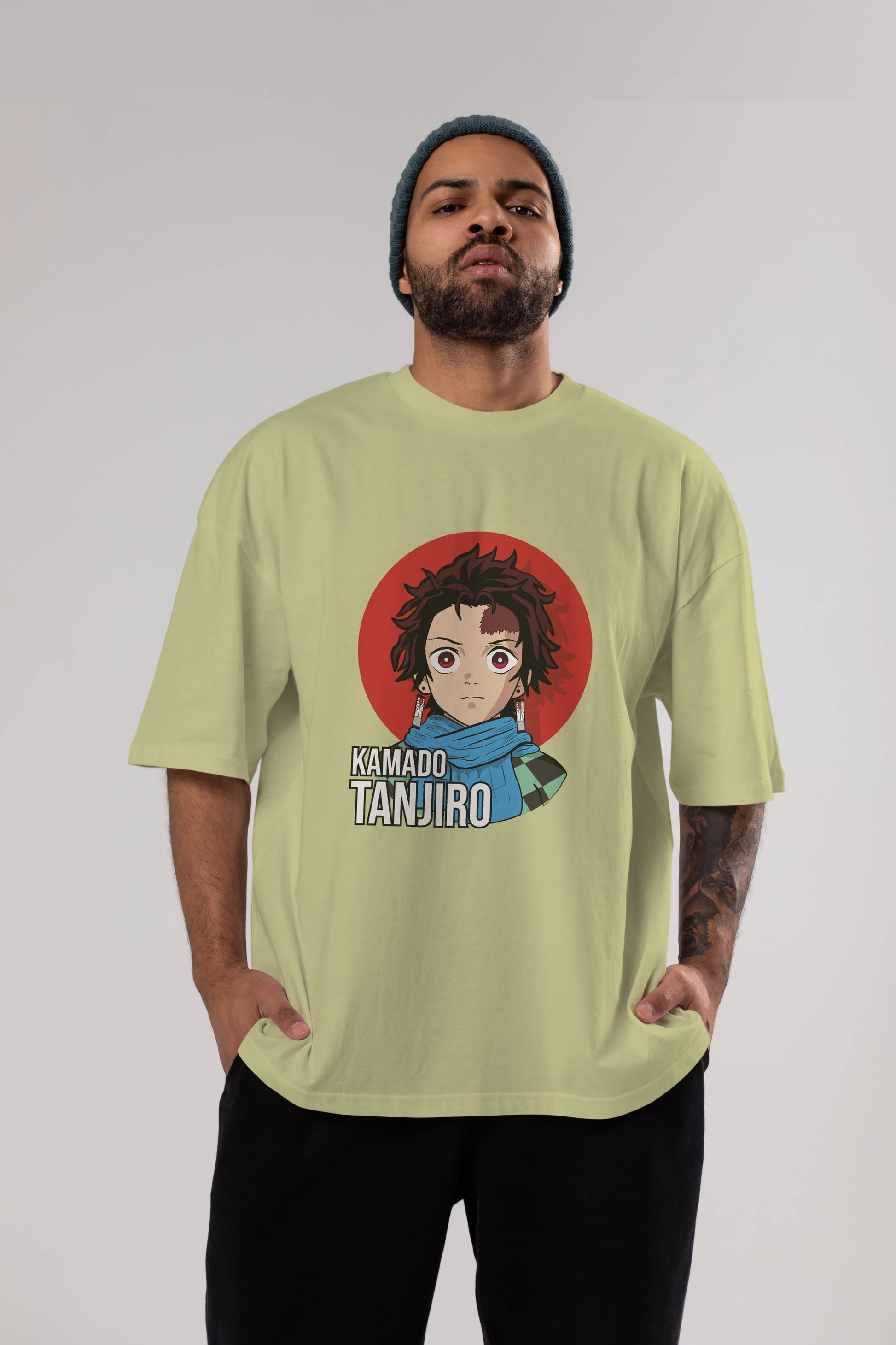 TANJIRO KAMADO Anime Ön Baskılı Oversize t-shirt %100 pamuk Erkek Kadın Unisex