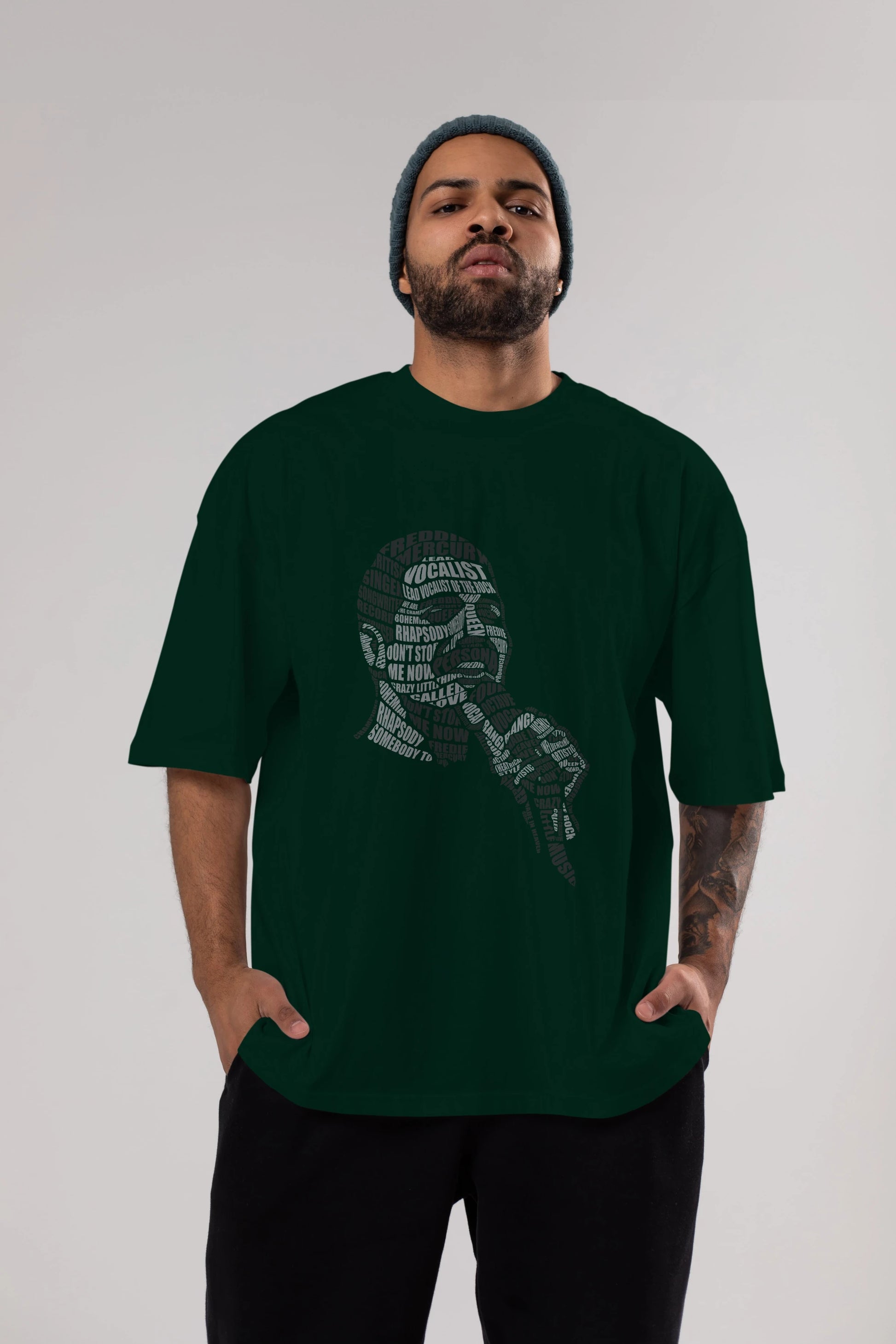 Freddy Mercuri Calligram Ön Baskılı Oversize t-shirt %100 pamuk Erkek Kadın Unisex