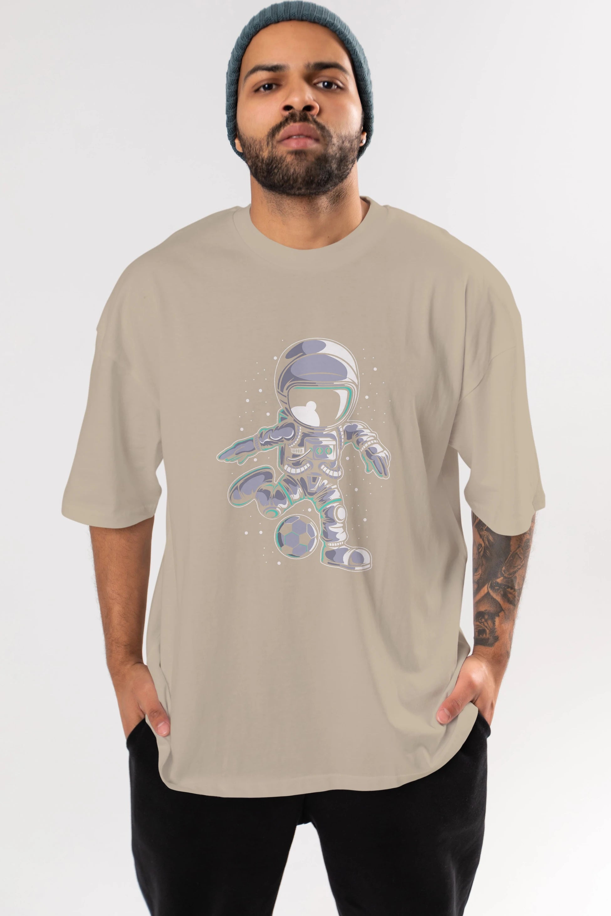 Astronaut Soccer (2) Ön Baskılı Oversize t-shirt Erkek Kadın Unisex