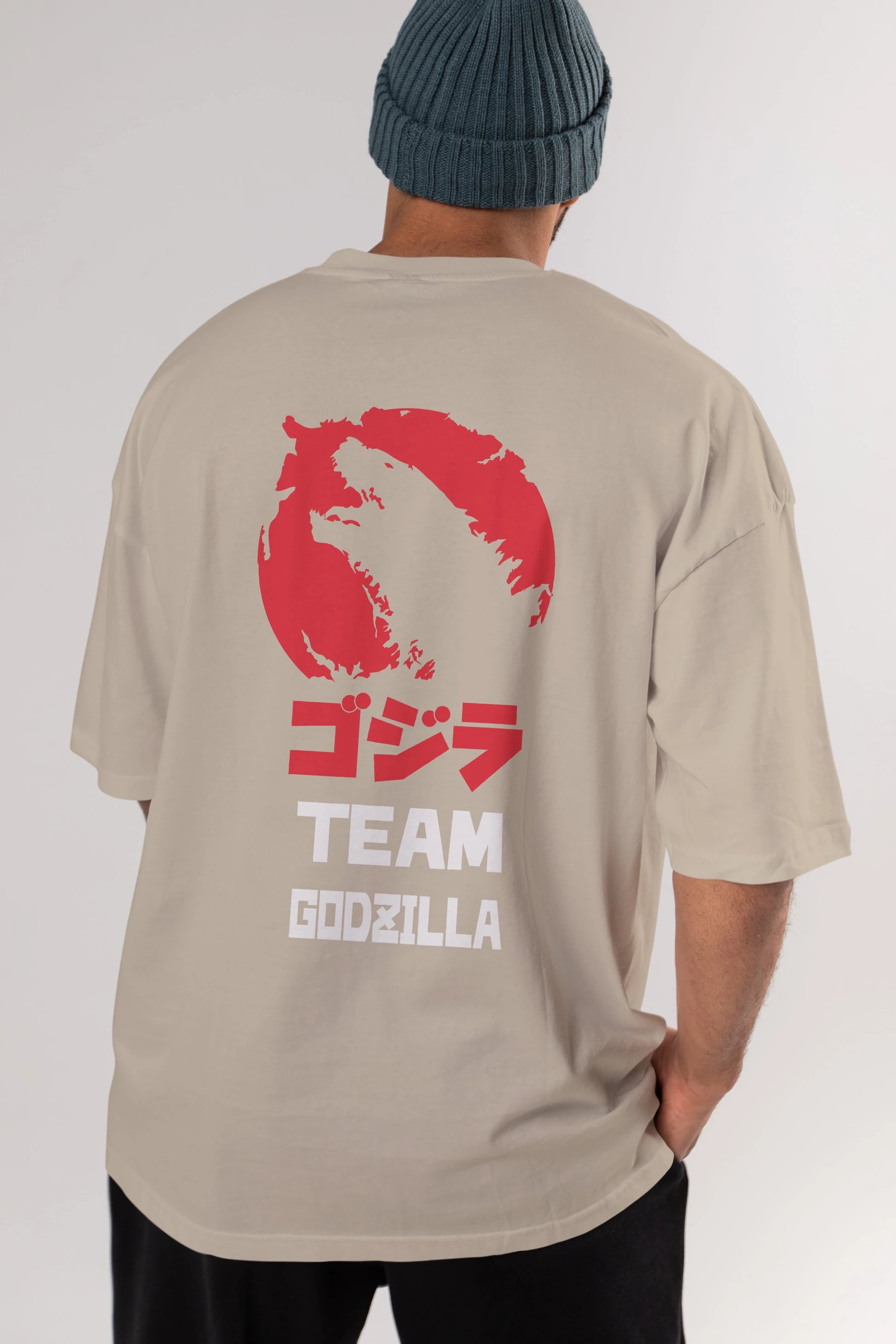Team Godzilla Arka Baskılı Oversize t-shirt Erkek Kadın Unisex %100 Pamuk Bisiklet Yaka tişort