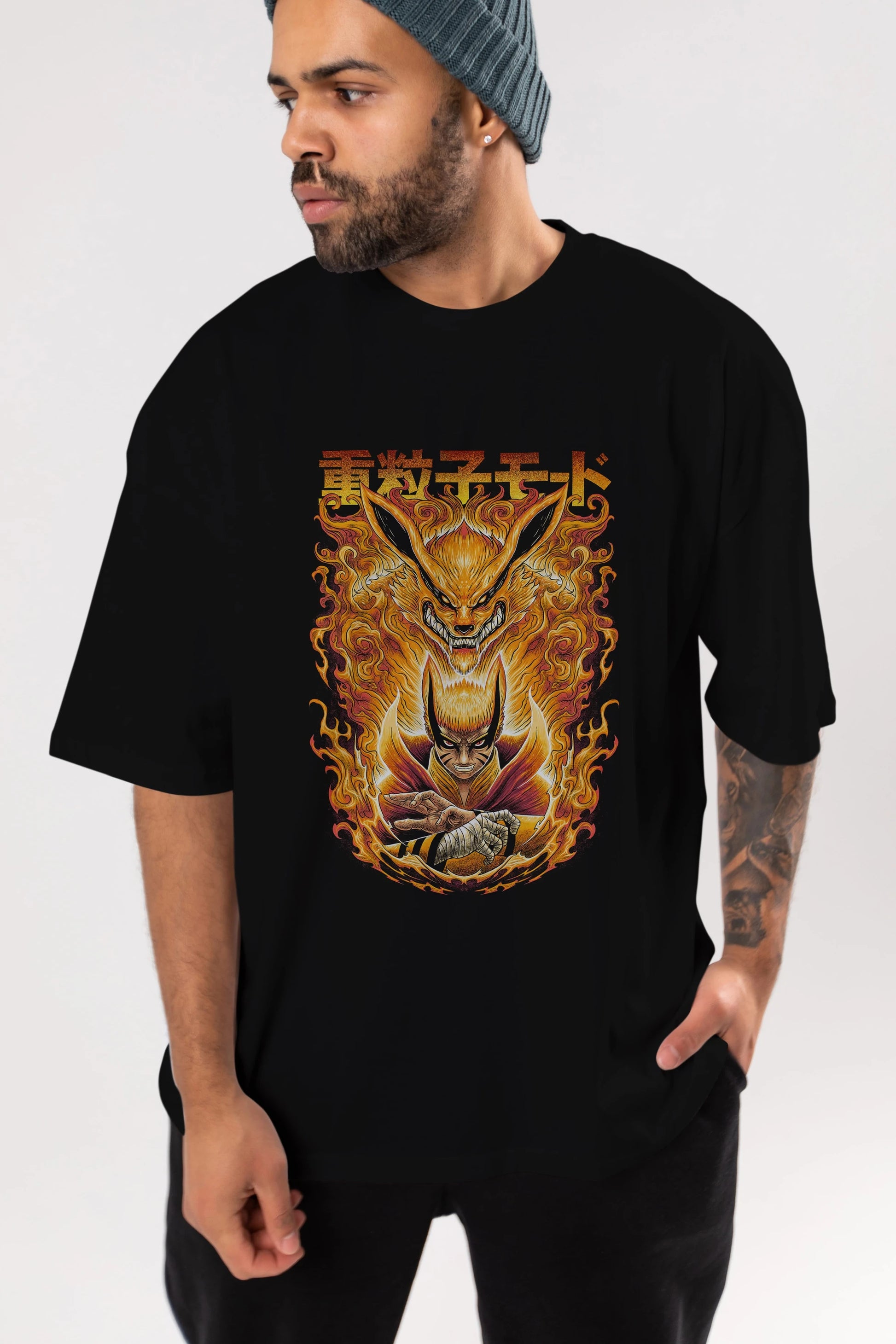 NARUTO KYUUBI 1 Anime Ön Baskılı Oversize t-shirt %100 pamuk Erkek Kadın Unisex