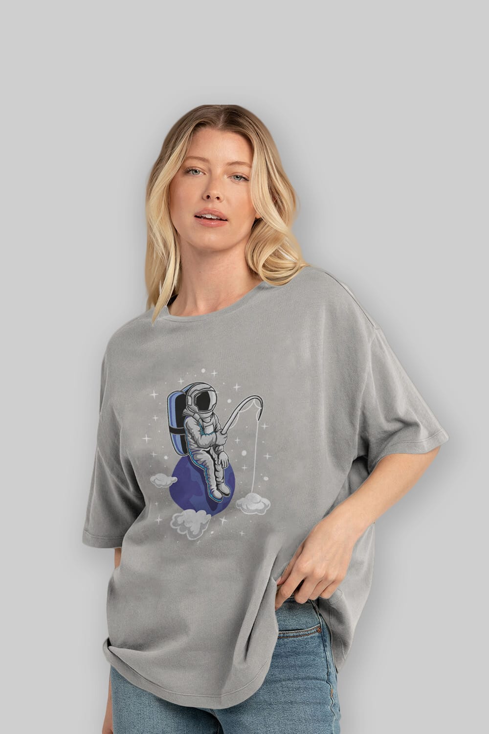 Astronaut Fishing (2) Ön Baskılı Oversize t-shirt Erkek Kadın Unisex