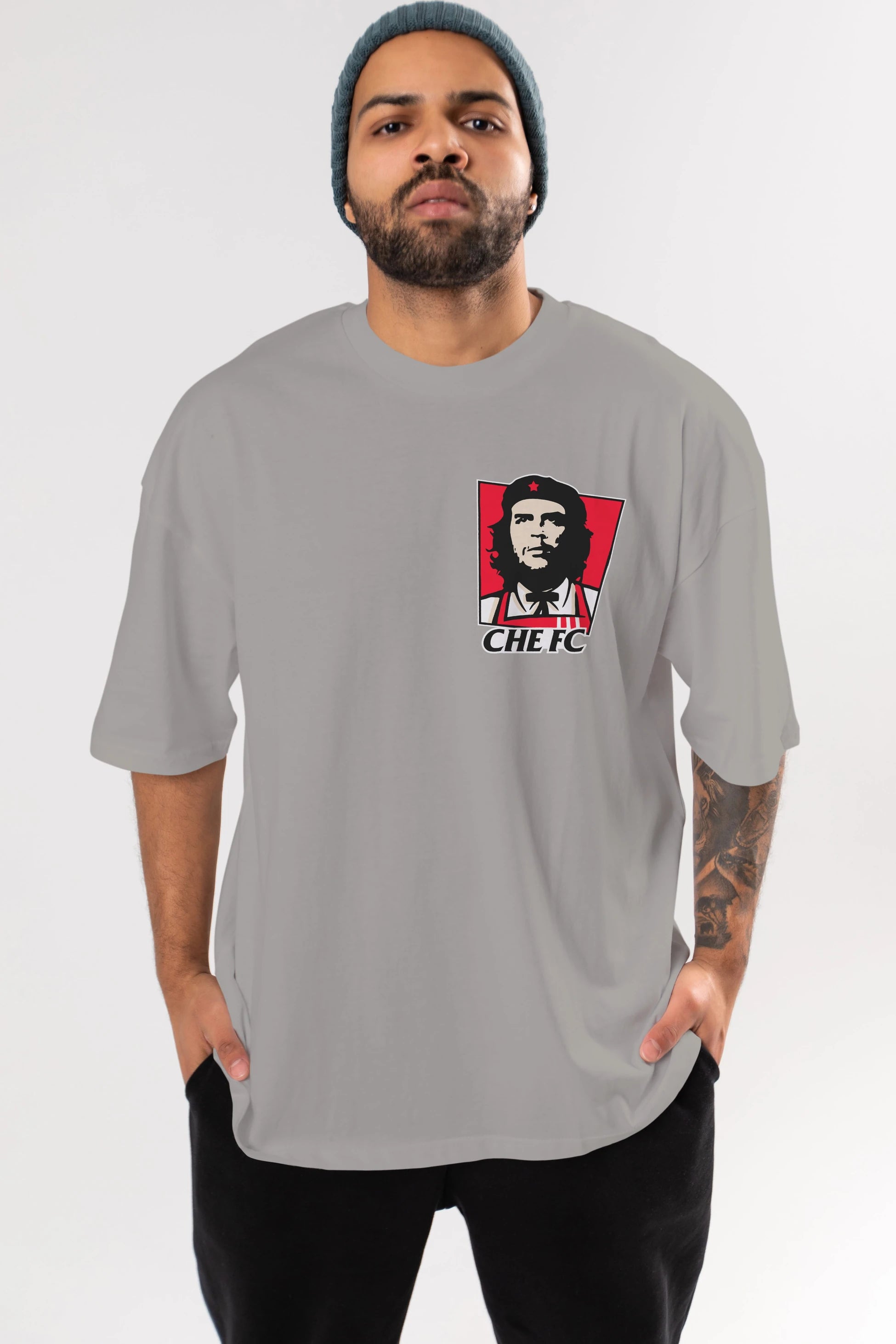 Che FC Ön Sol Baskılı Oversize t-shirt Erkek Kadın Unisex %100 Pamuk Bisiklet Yaka tişort