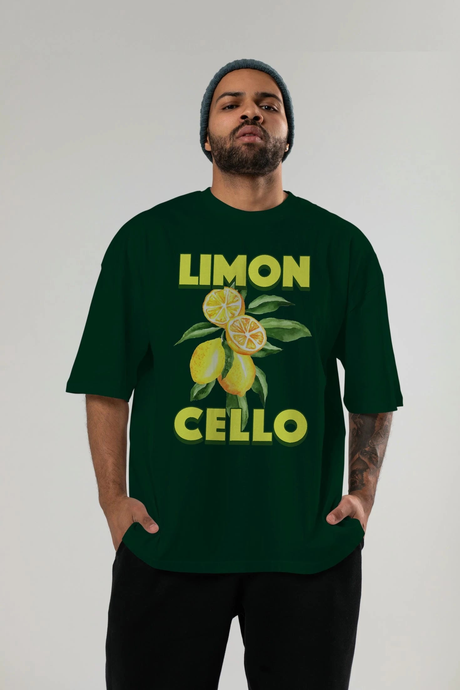 Limoncello Lemon Ön Baskılı Oversize t-shirt Erkek Kadın Pamuk Bisiklet Yaka tişort
