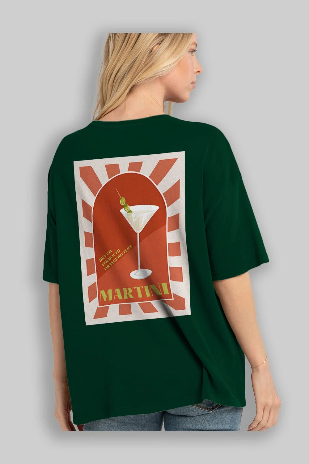 Martini 2 Arka Baskılı Oversize t-shirt Erkek Kadın Unisex %100 Pamuk Bisiklet Yaka tişort