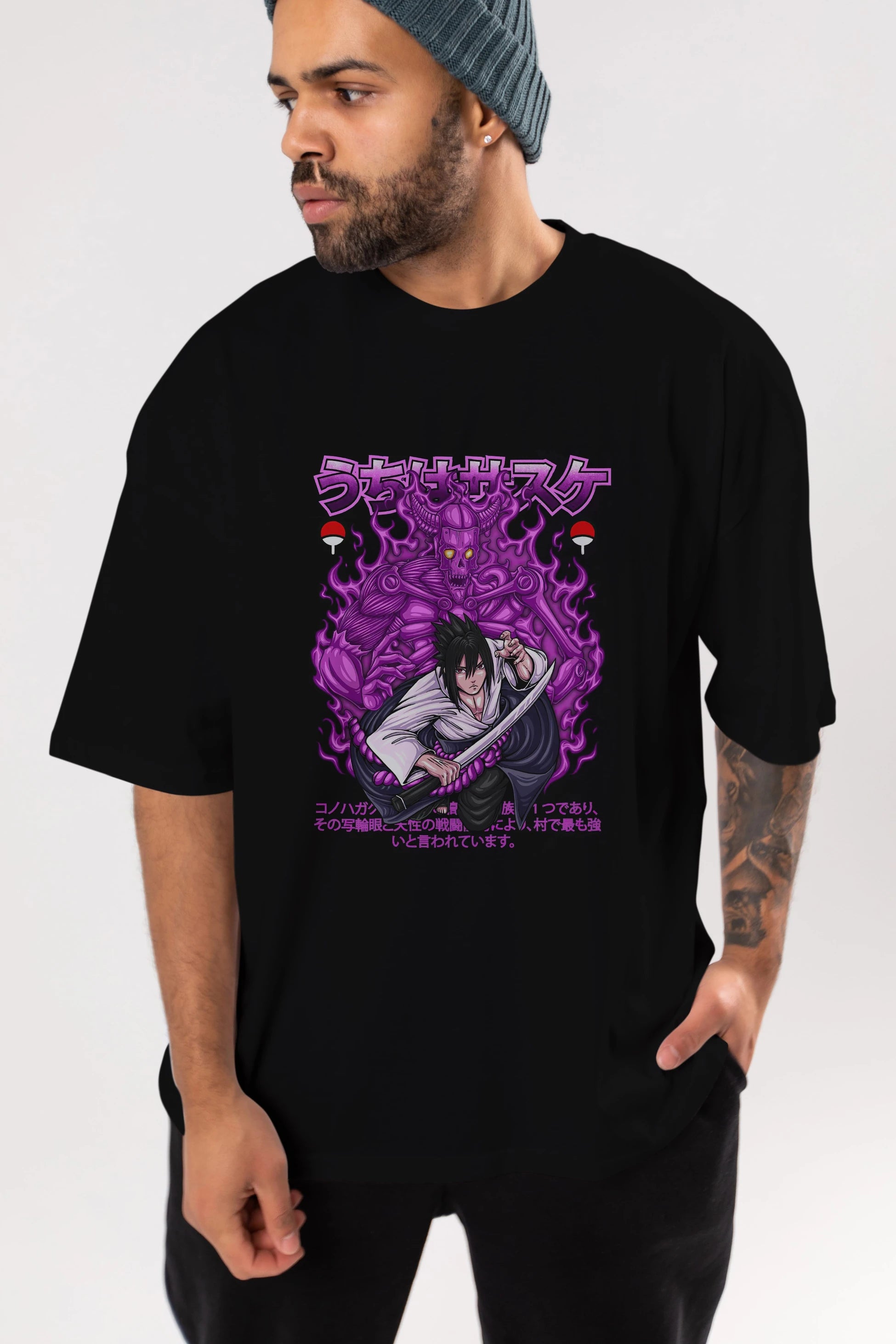 SASUKE UCHIHA NARUTO Anime Ön Baskılı Oversize t-shirt %100 pamuk Erkek Kadın Unisex