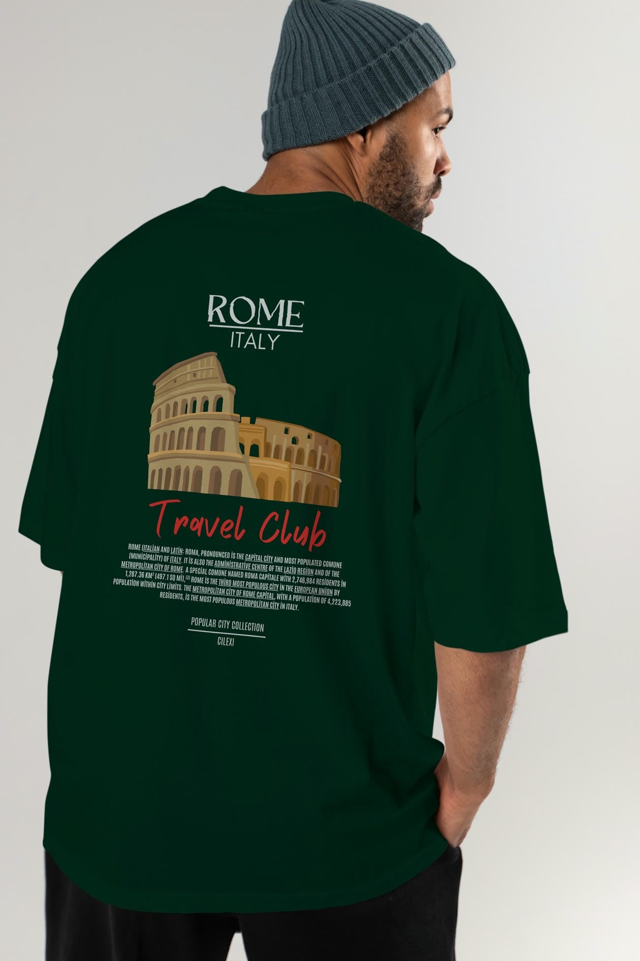 Roma İtaly Arka Baskılı Oversize t-shirt Erkek Kadın Pamuk Bisiklet Yaka tişort