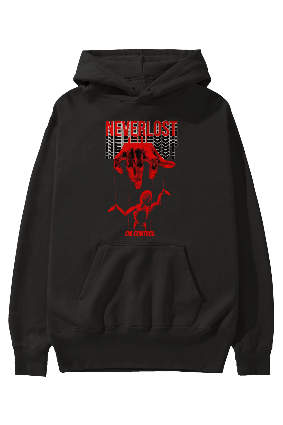 Neverlost on Control Ön Baskılı Hoodie Oversize Kapüşonlu Sweatshirt Erkek Kadın Unisex