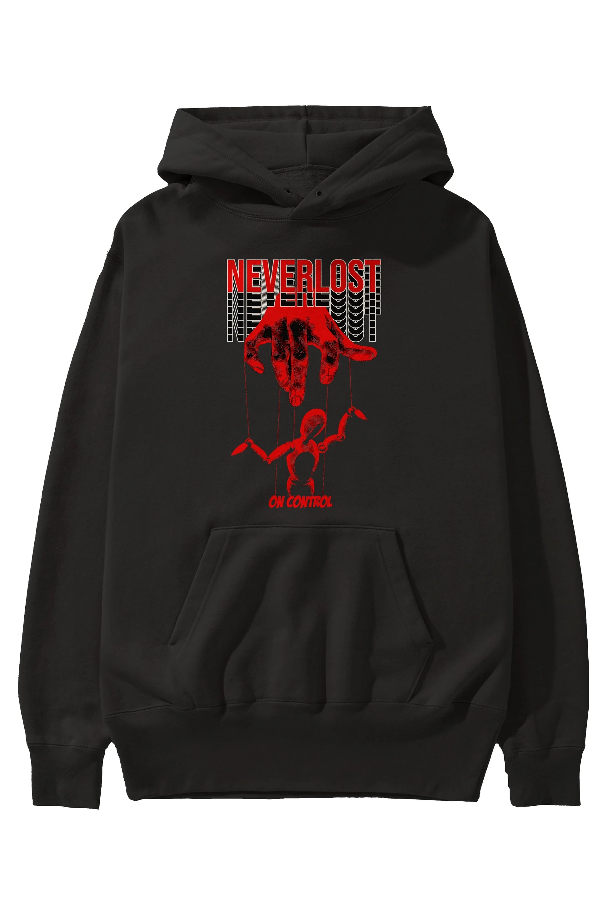 Neverlost on Control Ön Baskılı Hoodie Oversize Kapüşonlu Sweatshirt Erkek Kadın Unisex